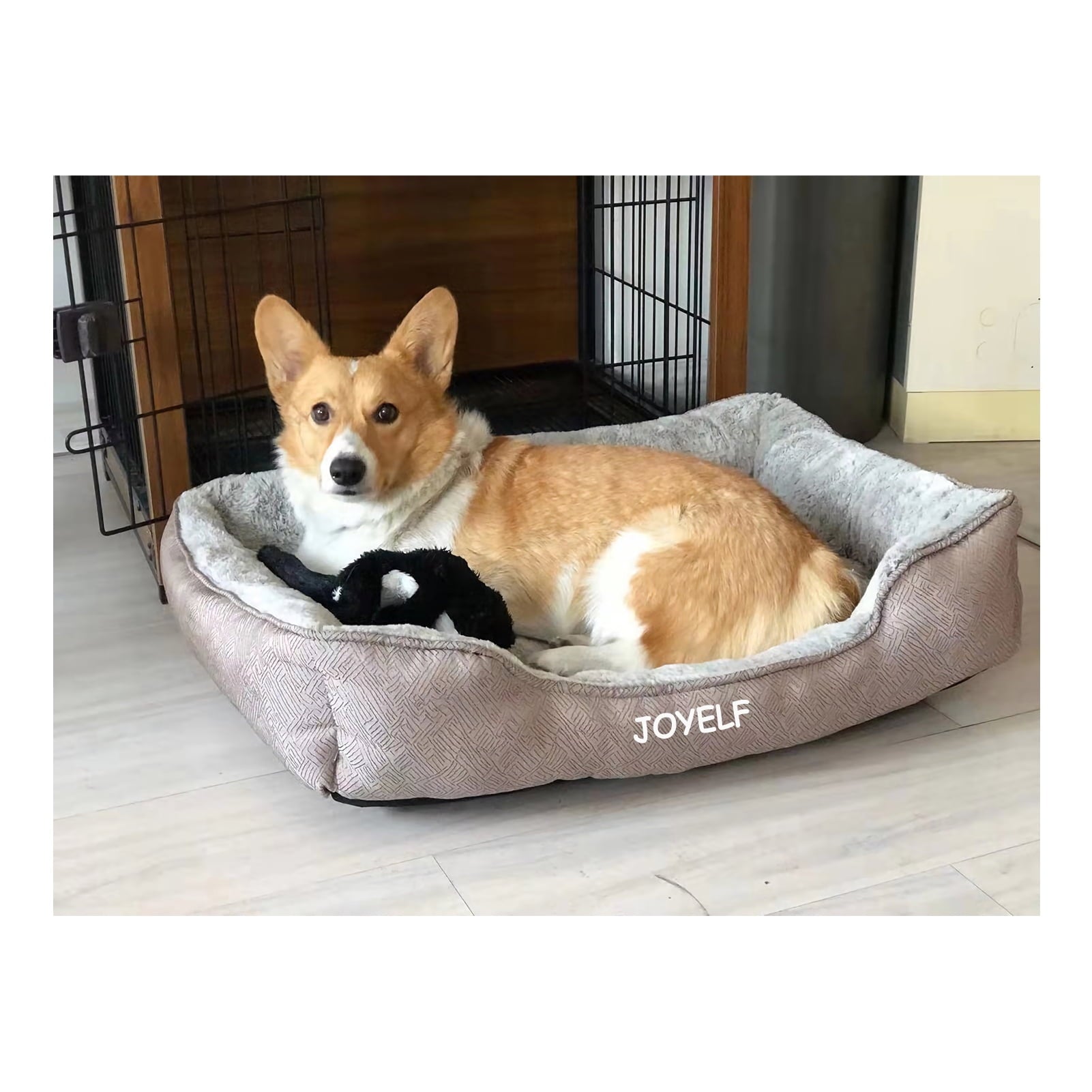 JOYELF Dog Bed Washable Calming Pet Bed, Anti Anxiety Cat Bed & Sofa, Cute Plush Pet Bed for Medium Dog and Cat - Medium Rectangle