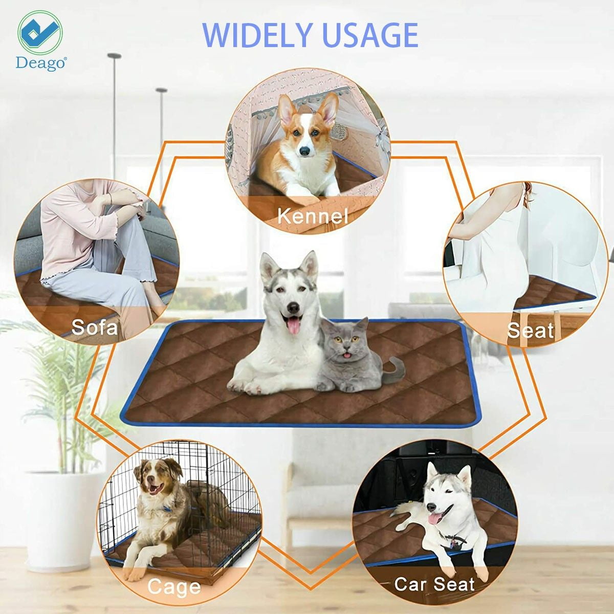 Deago Self Heating Cat Dog Pad / Self-Warming Cat Dog Bed / Thermal Cat Mat for Outdoor and Indoor Pets (Coffee, 15.8" x 19.7")
