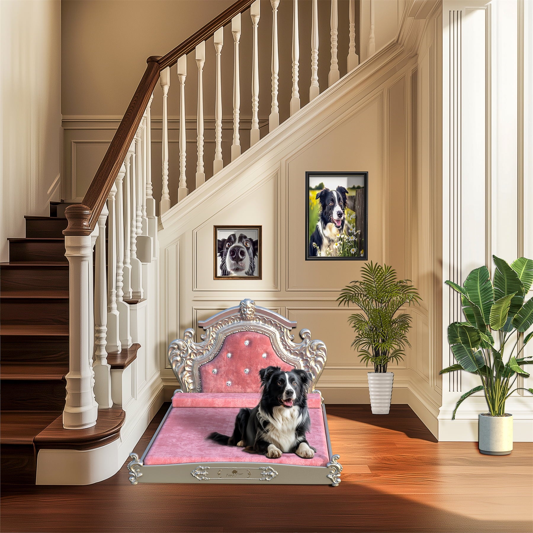 BingoPaw Luxury Pet Bed Dog Orthopedic Bed with Washable Dutch Velvet Cover, Silver Headboard