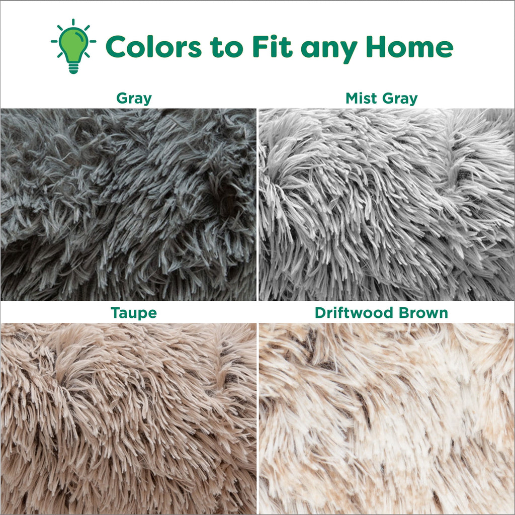 Furhaven 23" Round Calming Donut Dog Bed with Washable & Removable Cover & Bolster - Shaggy Plush Long Faux Fur Ball Bed - Taupe, For Dogs Up to 20 lbs, Small