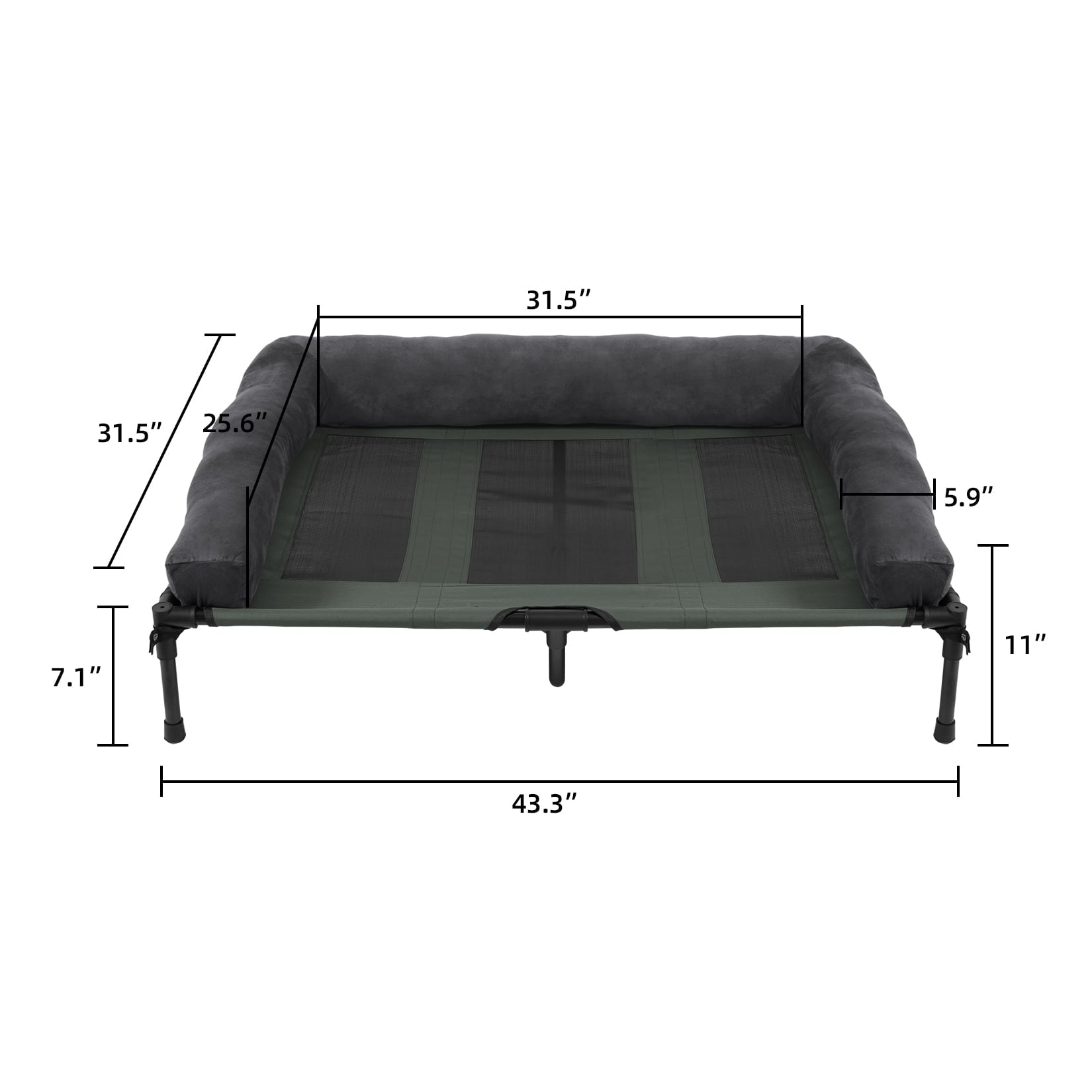 Bingopaw 4 in 1 Elevated Pet Dog Bed with Bolster, Gray, Extra Large, 43"L
