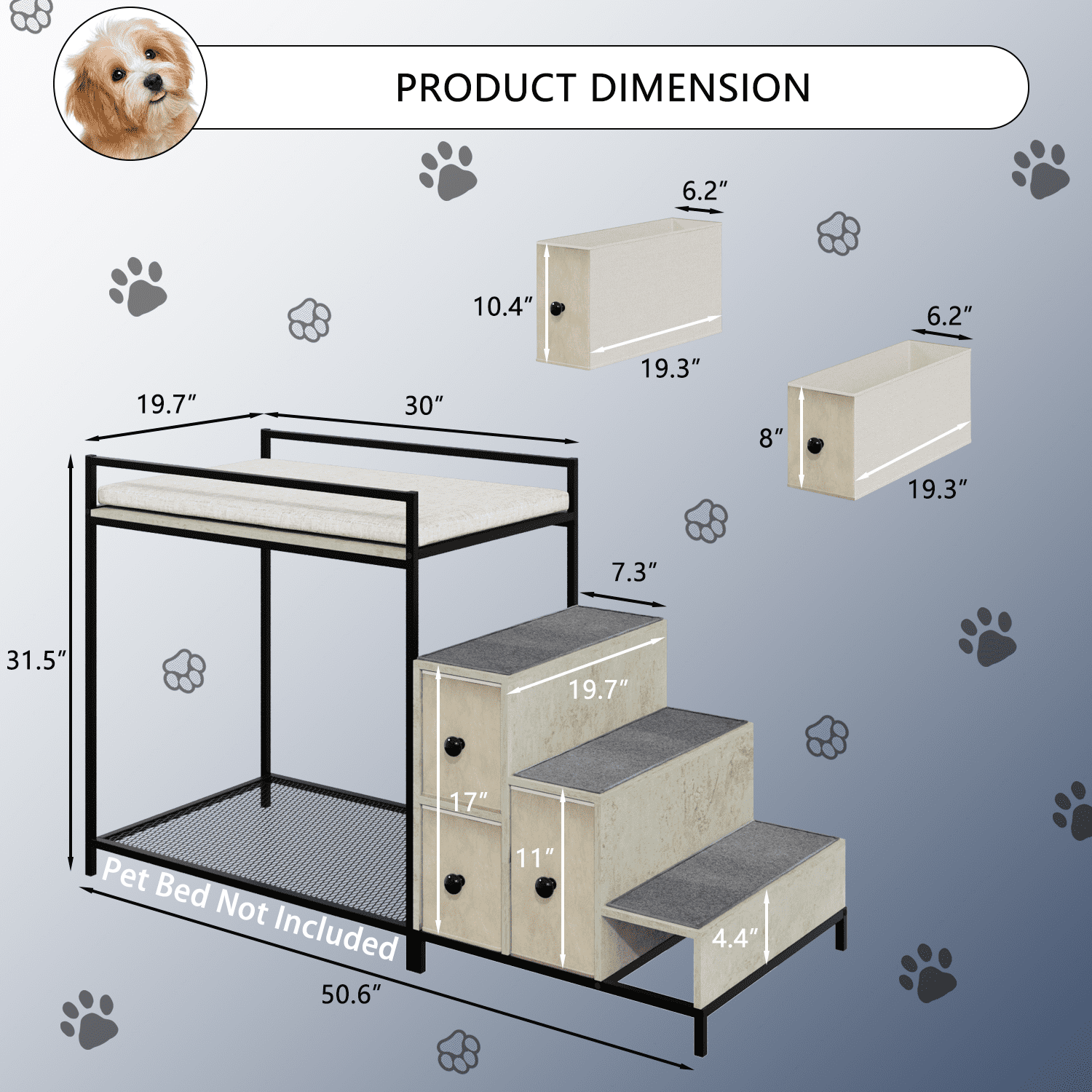 BOSSIN Pet Window Perch with Stairs,  3 Drawers Large Pet Bunk Bed for Dogs and Cats