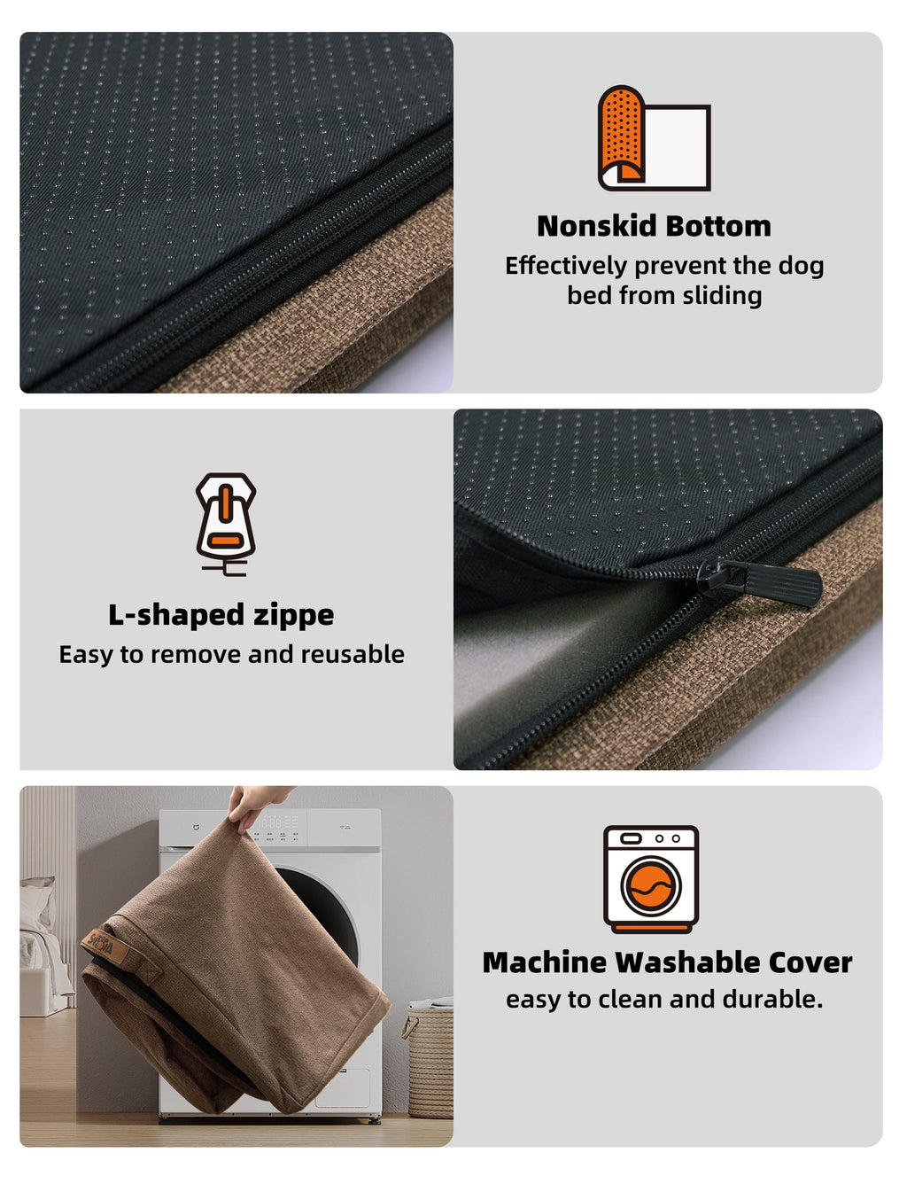 Sytopia Orthopedic Waterproof Extra Large Dog Bed with Removable Washable Cover, Indestructible Egg Crate Foam Dog Bed Chew Proof, Brown XL(42"x30"x4") Bed for Jumbo Dogs up to 100 Pounds