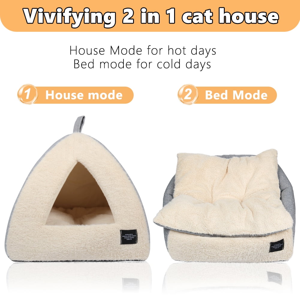 Vivifying Pet Beds Medium 2-in-1 Cozy Cat Bed with Removable Cushion, Silver Gray