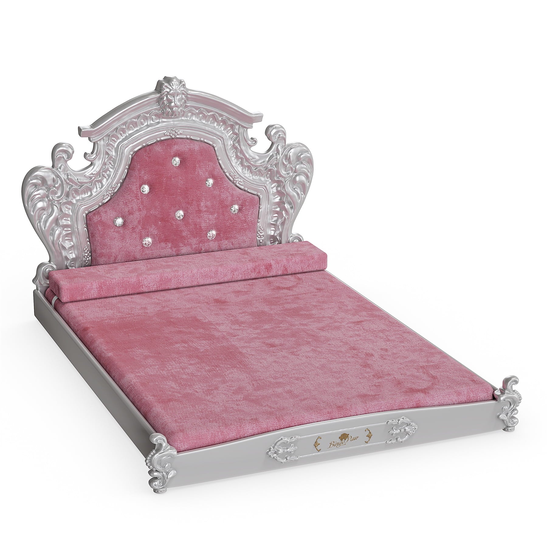 BingoPaw Luxury Pet Bed Dog Orthopedic Bed with Washable Dutch Velvet Cover, Silver Headboard