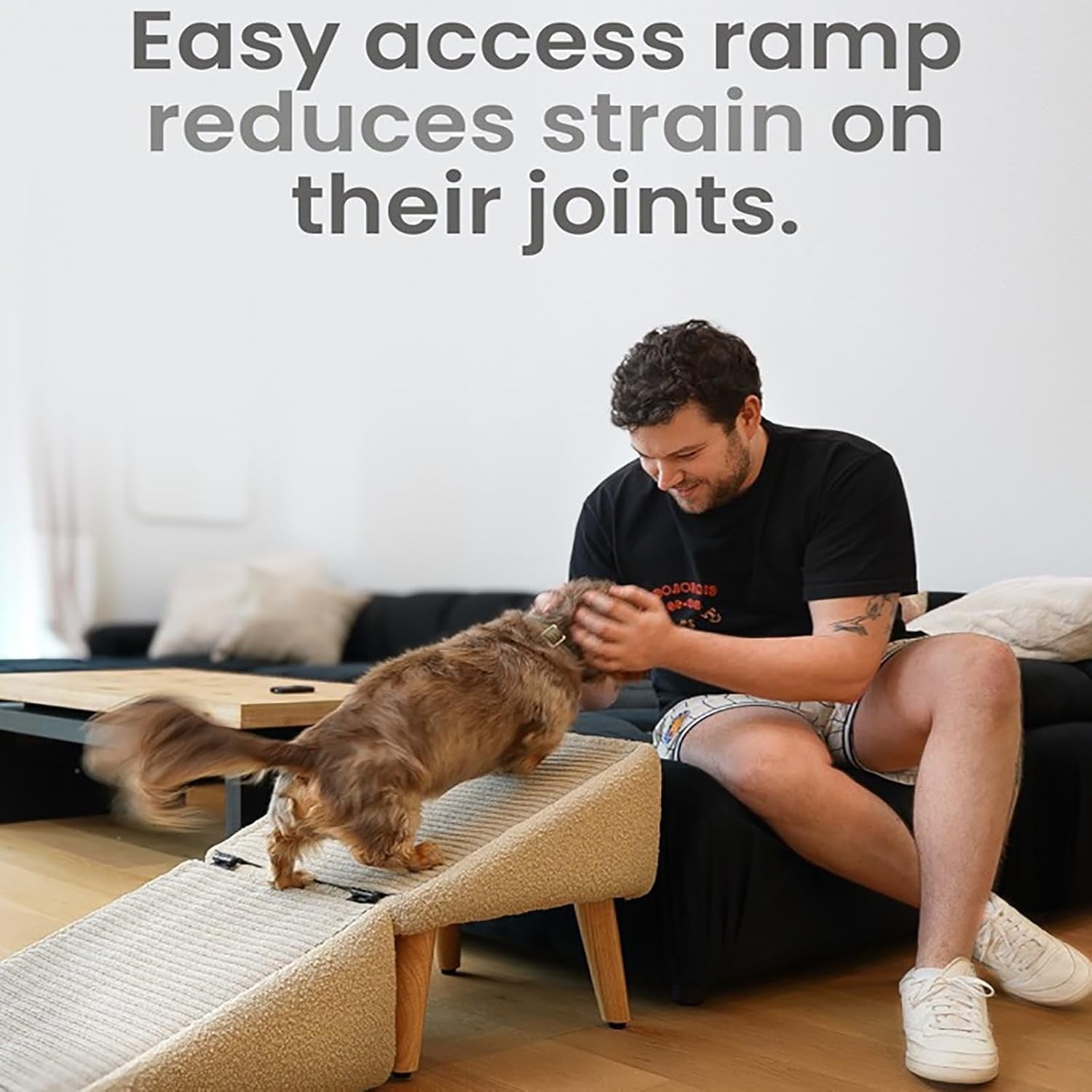 FlareFable Split Ottoman Dog Ramp, 2-in-1 Lightweight Folding Dog Stairs, Dog Ramp for Couch, Interactive Dog Setting Supply, Enhance The Relationship with Pets, Dog Ramp for Bed (Beige)