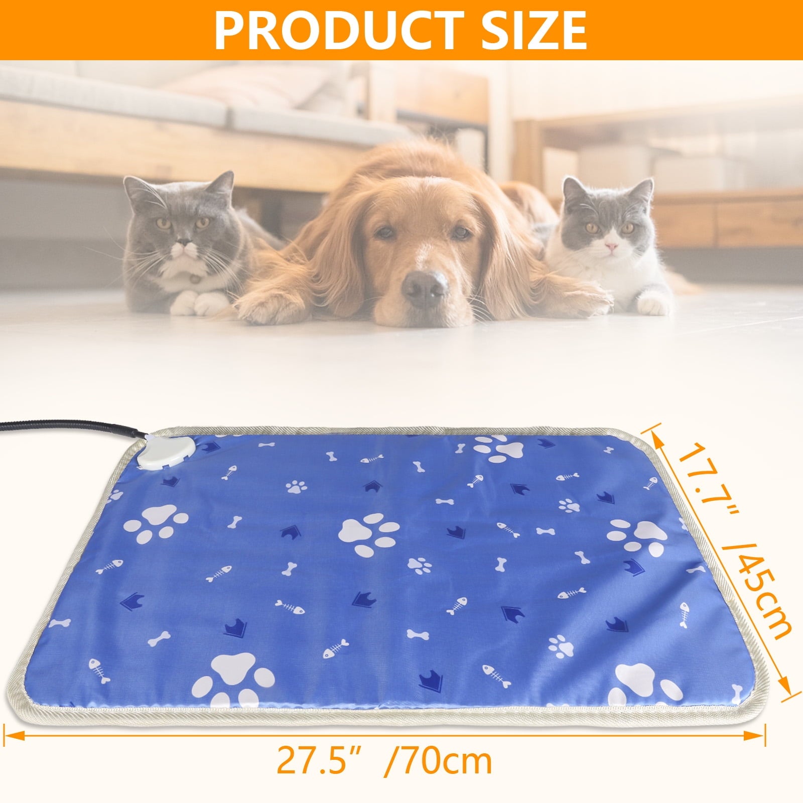 28x17in Pet Heating Pad for Small Medium Dogs Cat, Electric Heated Dog Bed Timer Adjustable Warming Mat with Chew Proof Cord, Ideal Pet Christmas Gifts