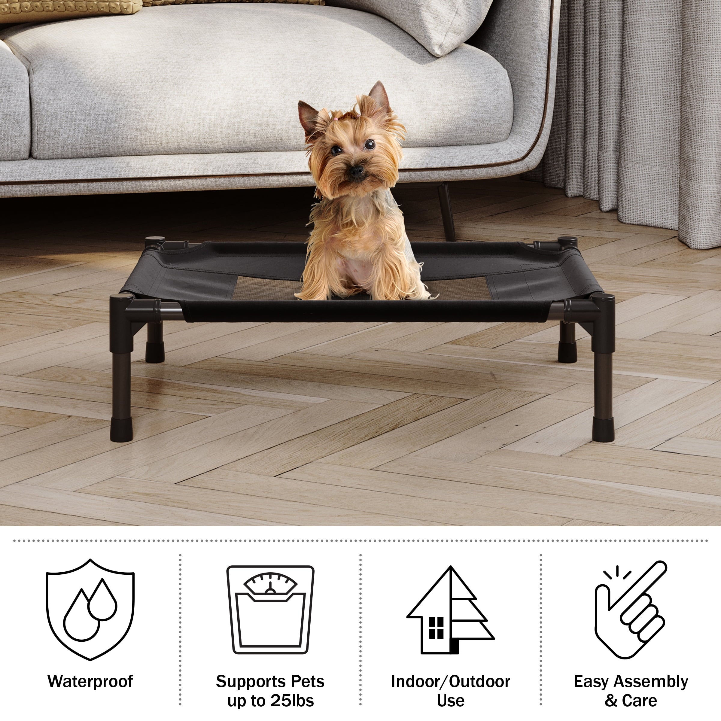 PETMAKER 24.5x18.5 Elevated Dog Bed - Indoor/Outdoor Cot for Pets (Black)