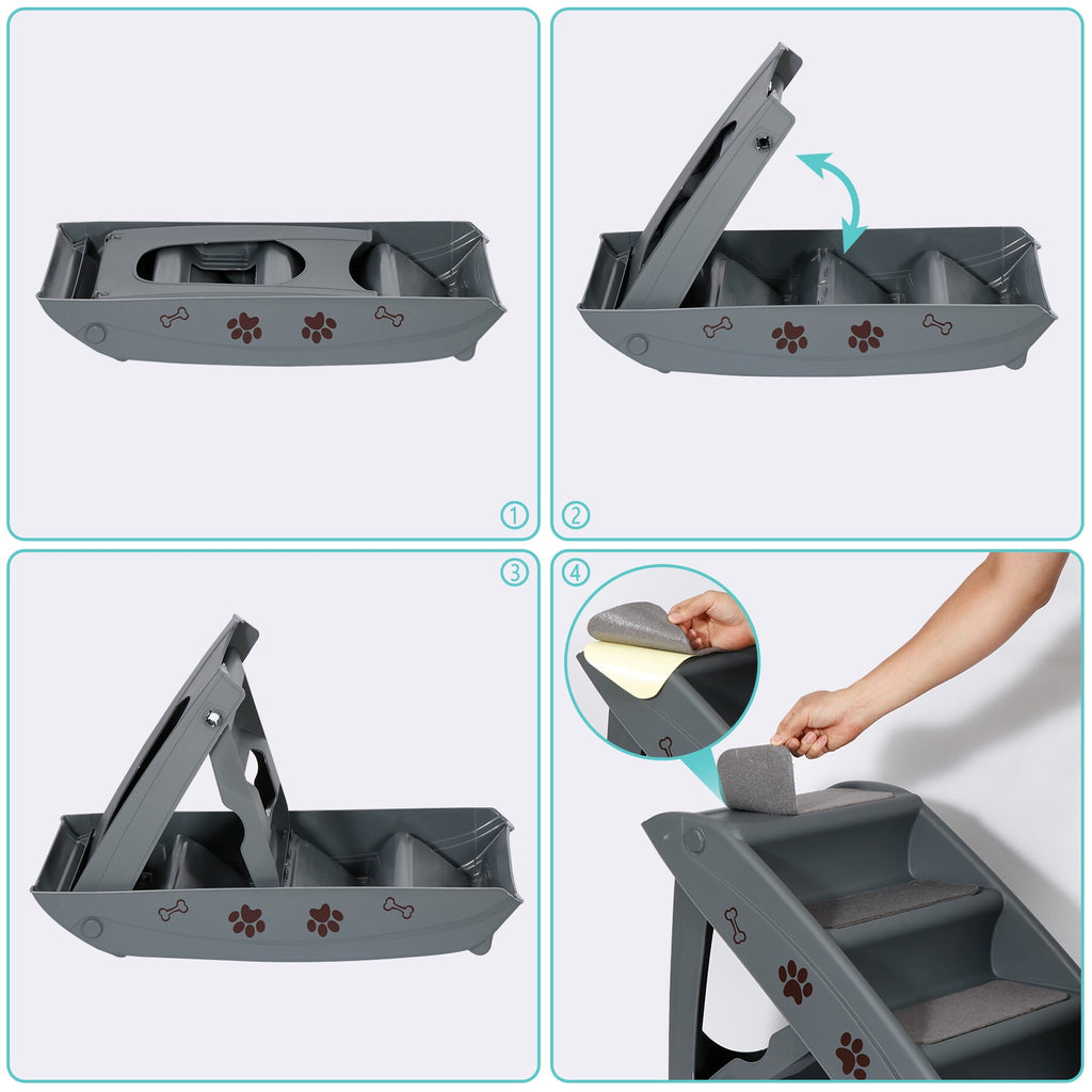 ZENSTYLE Pet Dog Foldable Stairs 4 Steps for High Bed with Non-slip Pad for Indoor Outdoor