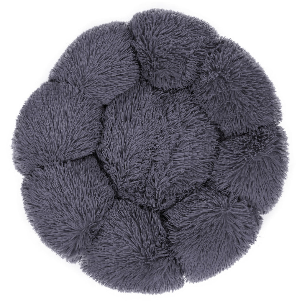 Sennaux Calming Pet Bed for Dogs Cats Soft Flower-Shape Plush Dog Bed, Dark Gray, 19.7"
