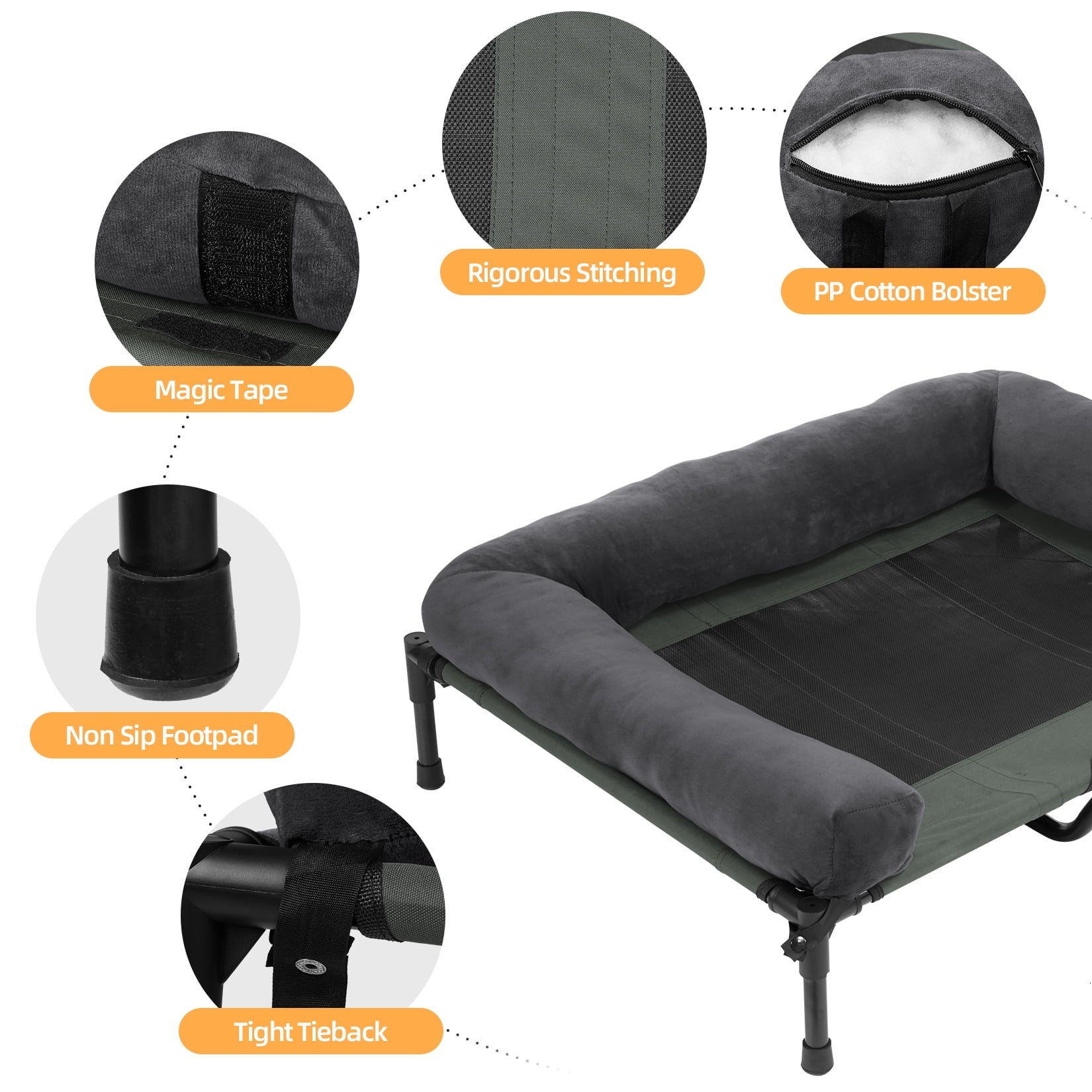Bingopaw 4 in 1 Elevated Pet Dog Bed with Bolster, Gray, Extra Large, 43"L