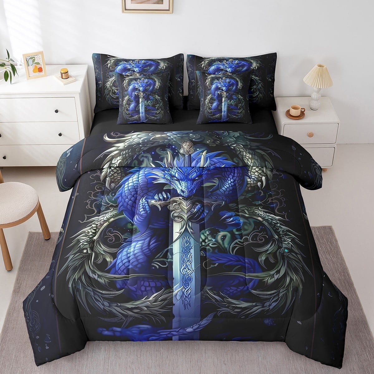 Wolf Comforter Set Twin Size,Aurora Natural Dreamy Bedding Set Teens,Wildlife Animal Print(Comforter+Fitted+Flat Sheet+2 Pillowcases+2 Throw Pillow Covers)7 Pieces Bed Set