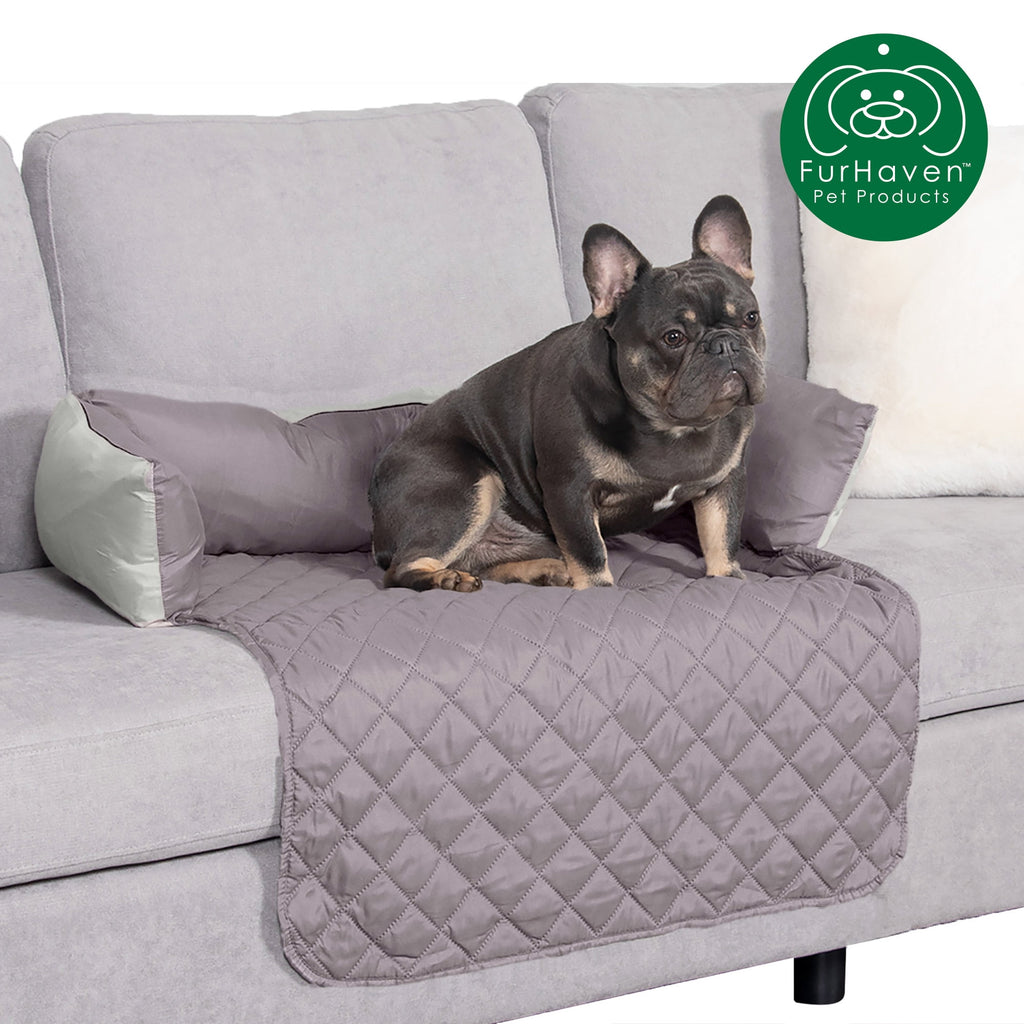 FurHaven Sofa Buddy Medium Reversible Pet Bed with Cushion Anchors, Gray