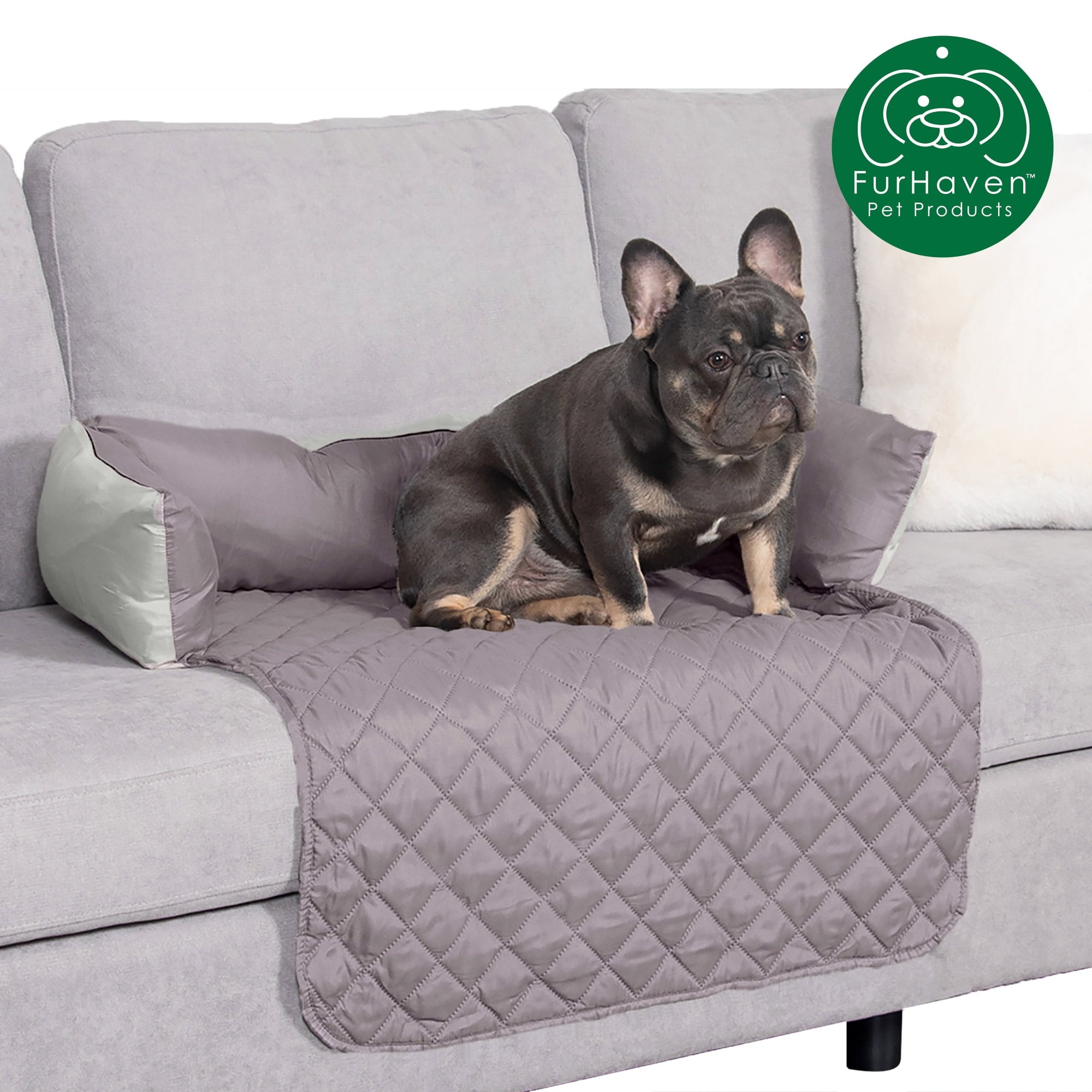 FurHaven Sofa Buddy Medium Reversible Pet Bed with Cushion Anchors, Gray