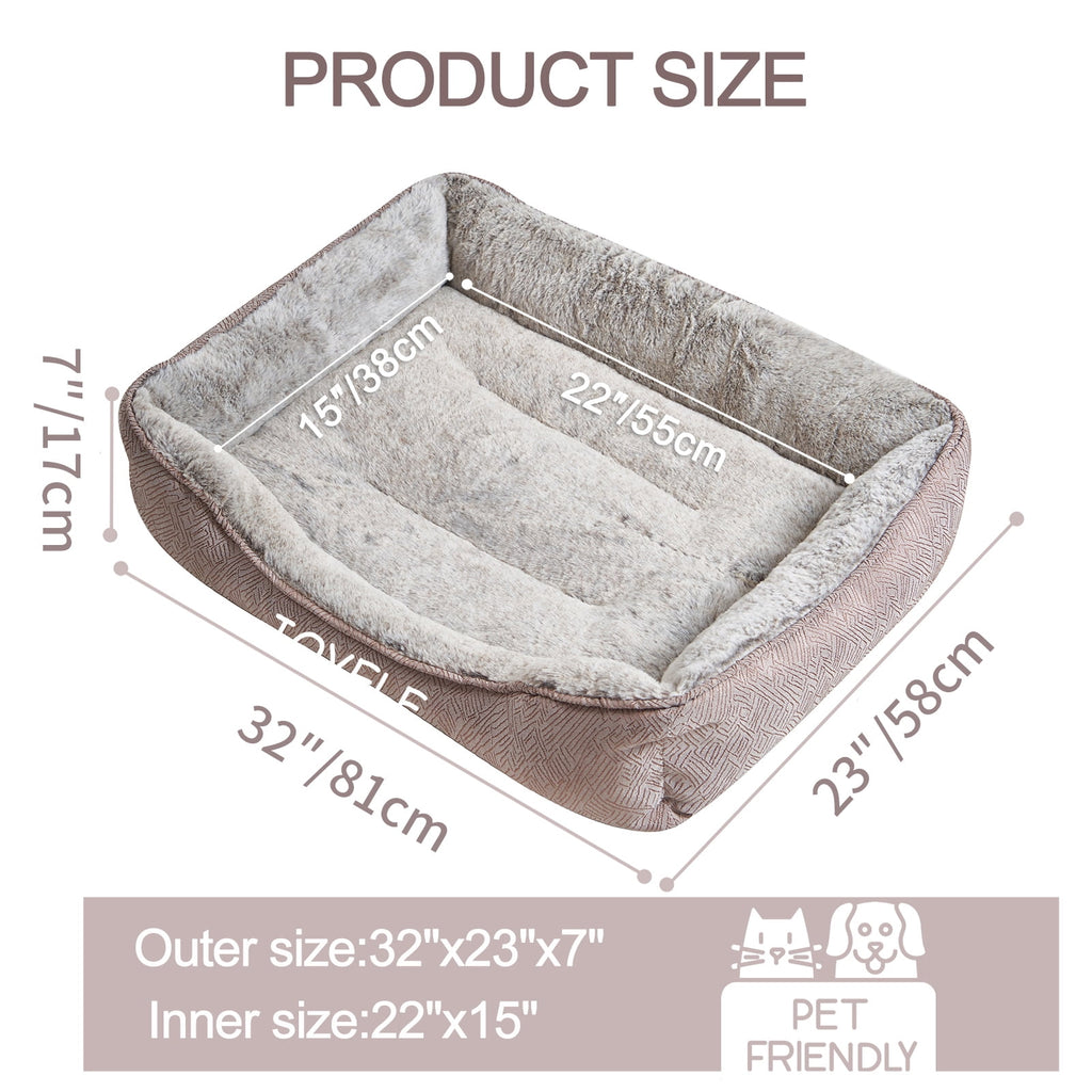 JOYELF Dog Bed Washable Calming Pet Bed, Anti Anxiety Cat Bed & Sofa, Cute Plush Pet Bed for Medium Dog and Cat - Medium Rectangle