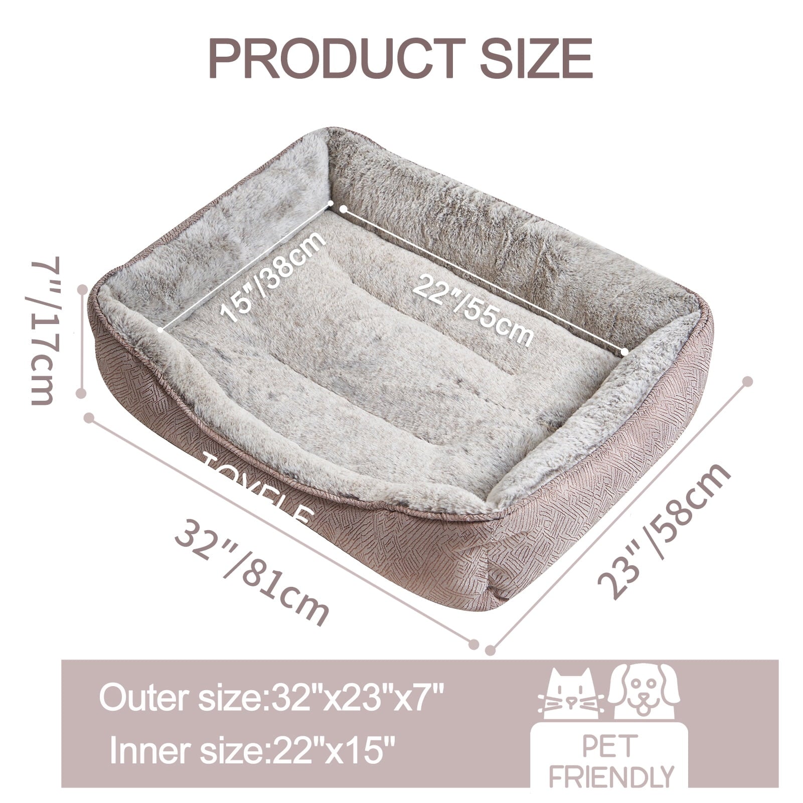 JOYELF Dog Bed Washable Calming Pet Bed, Anti Anxiety Cat Bed & Sofa, Cute Plush Pet Bed for Medium Dog and Cat - Medium Rectangle