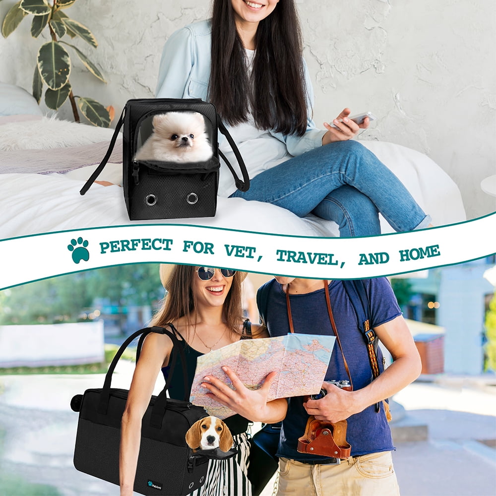 PetAmi Dog Purse Carrier for Small Dogs, Airline Approved Soft Sided Pet Carrier with Pockets, Ventilated Dog Carrying Bag Puppy Cat, Dog Travel Supplies Accessories Carry Tote Bag, Sherpa Bed, Black