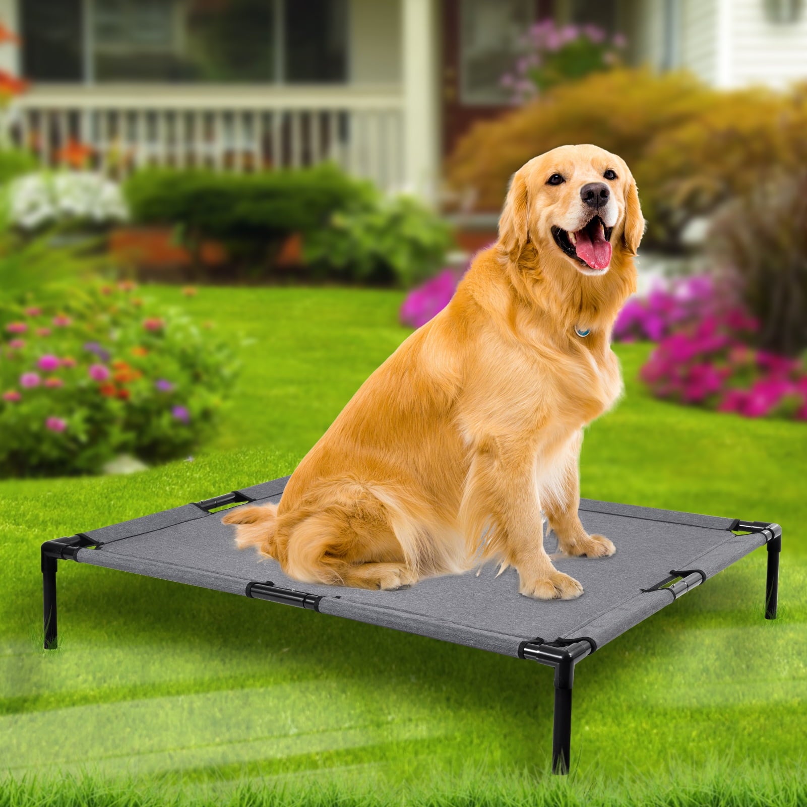 Reyox Cooling Elevated Dog Bed for Large Dogs,Large Raised Dog Bed with Breathable Mesh,Washable Chew Proof Dog Cot