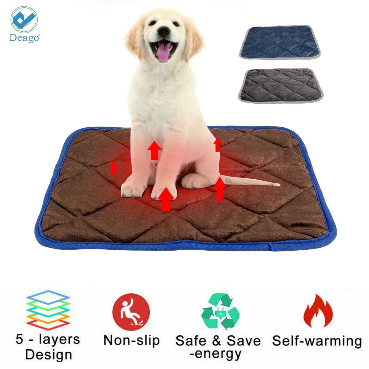 Deago Self Heating Cat Dog Pad / Self-Warming Cat Dog Bed / Thermal Cat Mat for Outdoor and Indoor Pets (Coffee, 15.8" x 19.7")