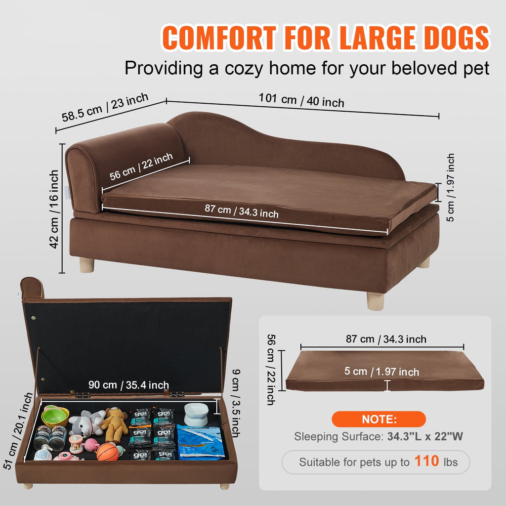 KFFKFF Pet Sofa Dog Couch for Large-Sized Dogs Dog Cat Sofa Bed 110 lbs Brown