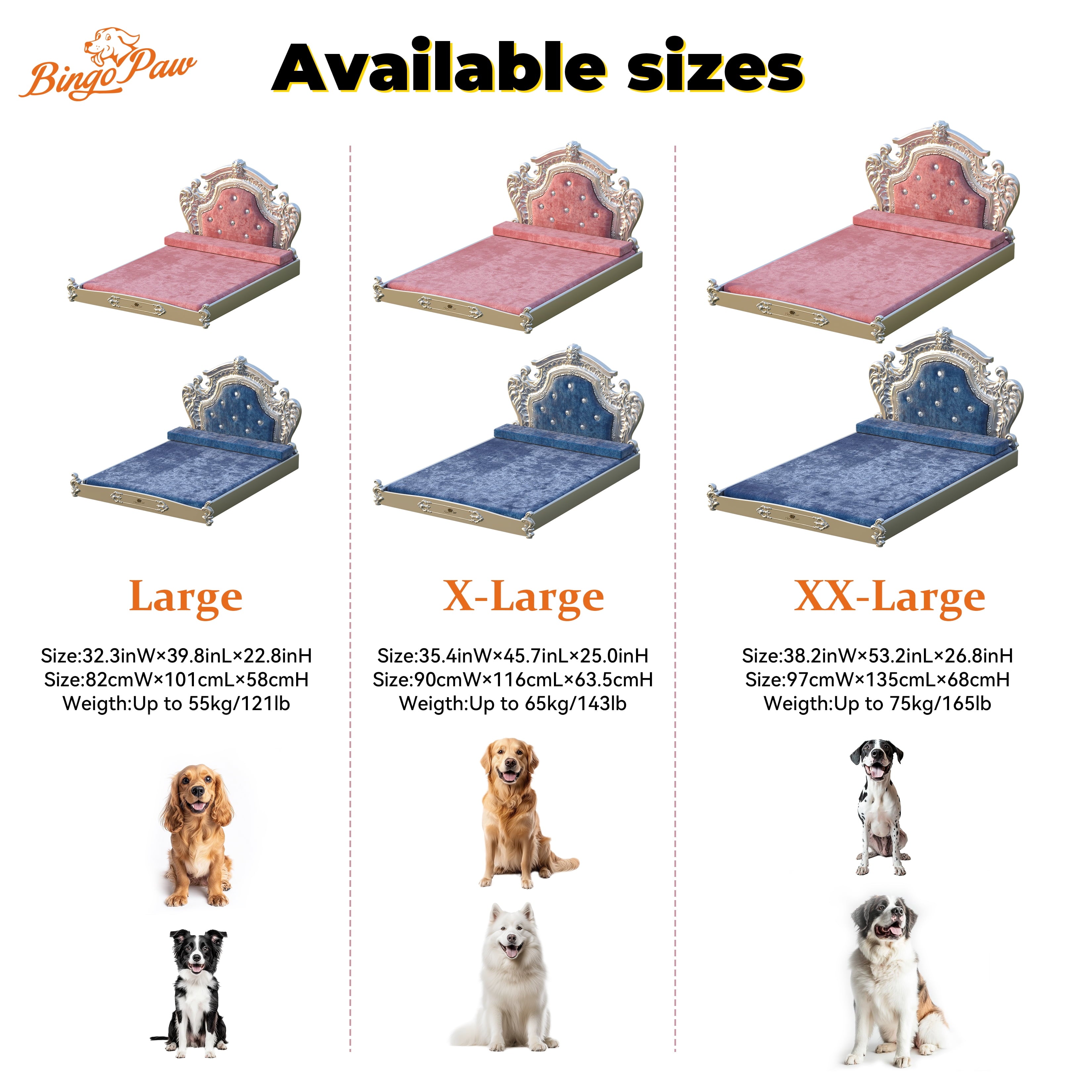 BingoPaw Luxury Pet Bed Dog Orthopedic Bed with Washable Dutch Velvet Cover, Silver Headboard