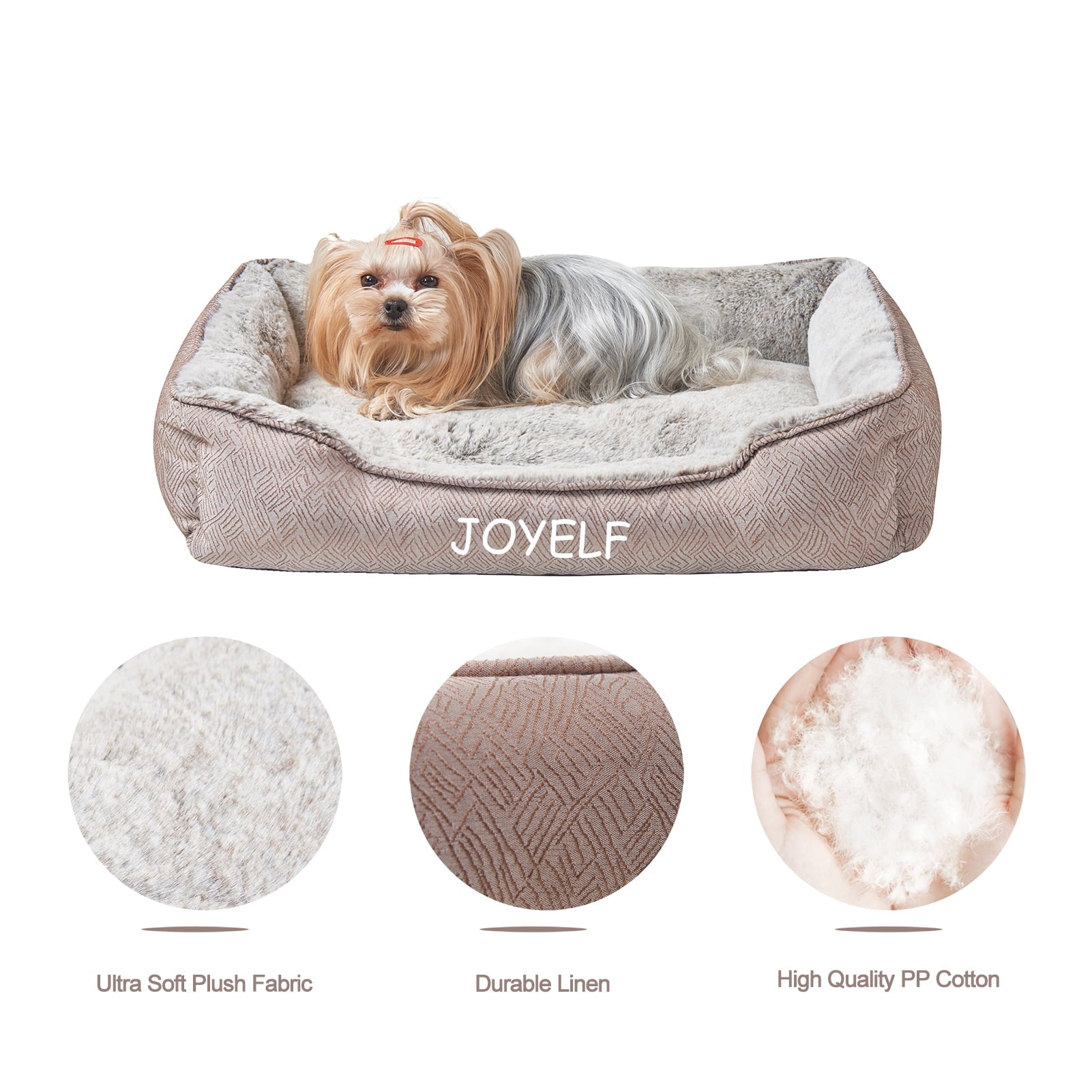 JOYELF Dog Bed Washable Calming Pet Bed, Anti Anxiety Cat Bed & Sofa, Cute Plush Pet Bed for Medium Dog and Cat - Medium Rectangle