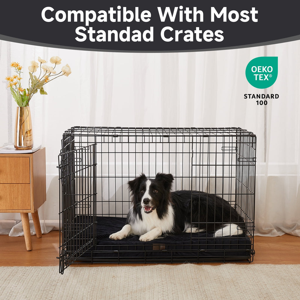 OhGeni 35in Orthopedic Waterproof & Machine Washable Dog Bed for Medium and Large Pets, Suitable for Crates, 25D Egg Crate Foam, Non-Slip Bottom & Removable Cover, Invisible Zipper(Black)