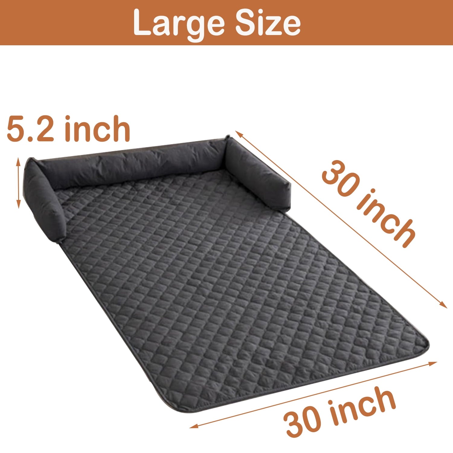 Calming Dog Bed Mat for Couch, Calming Dog Couch Bed with 3 Side Dog Pillow for Cat Dog Sofa. 30 x 30 x 5.2 inch Dog Beds
