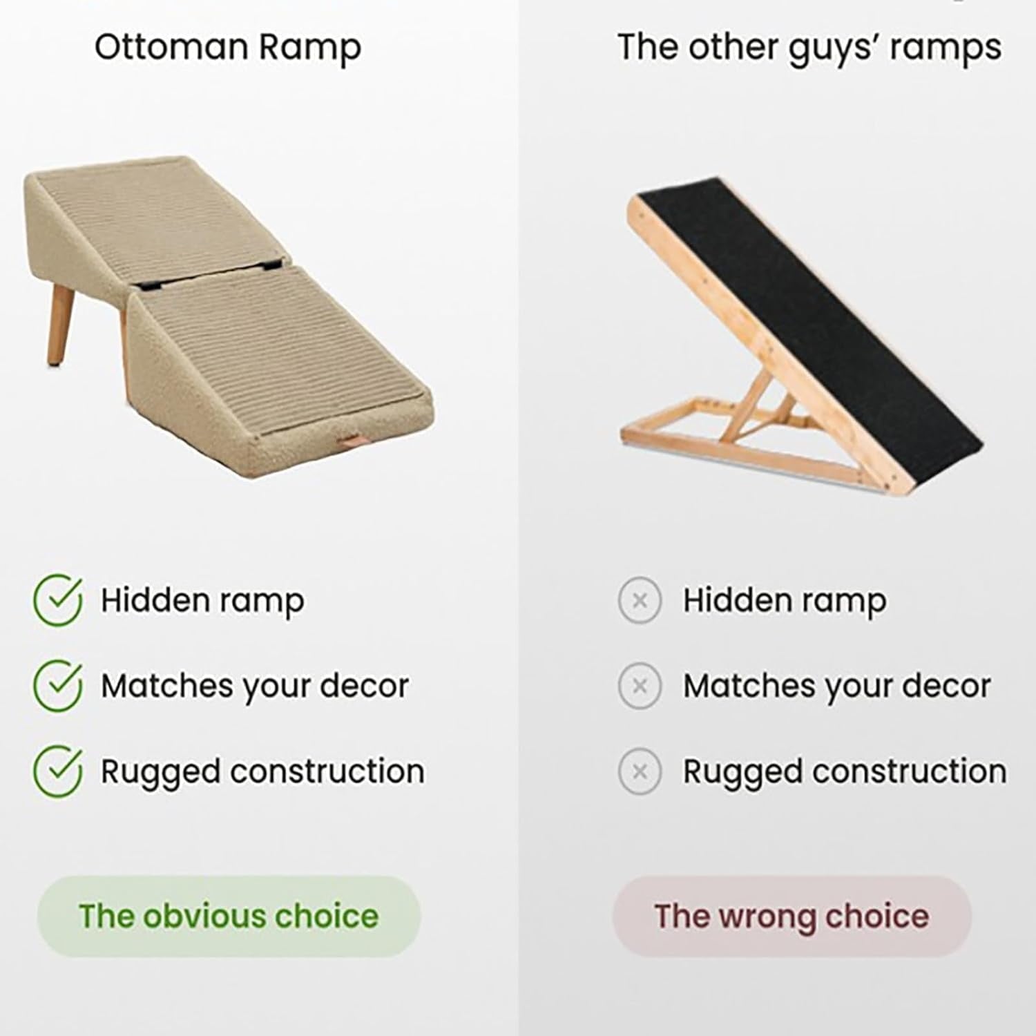 FlareFable Split Ottoman Dog Ramp, 2-in-1 Lightweight Folding Dog Stairs, Dog Ramp for Couch, Interactive Dog Setting Supply, Enhance The Relationship with Pets, Dog Ramp for Bed (Beige)