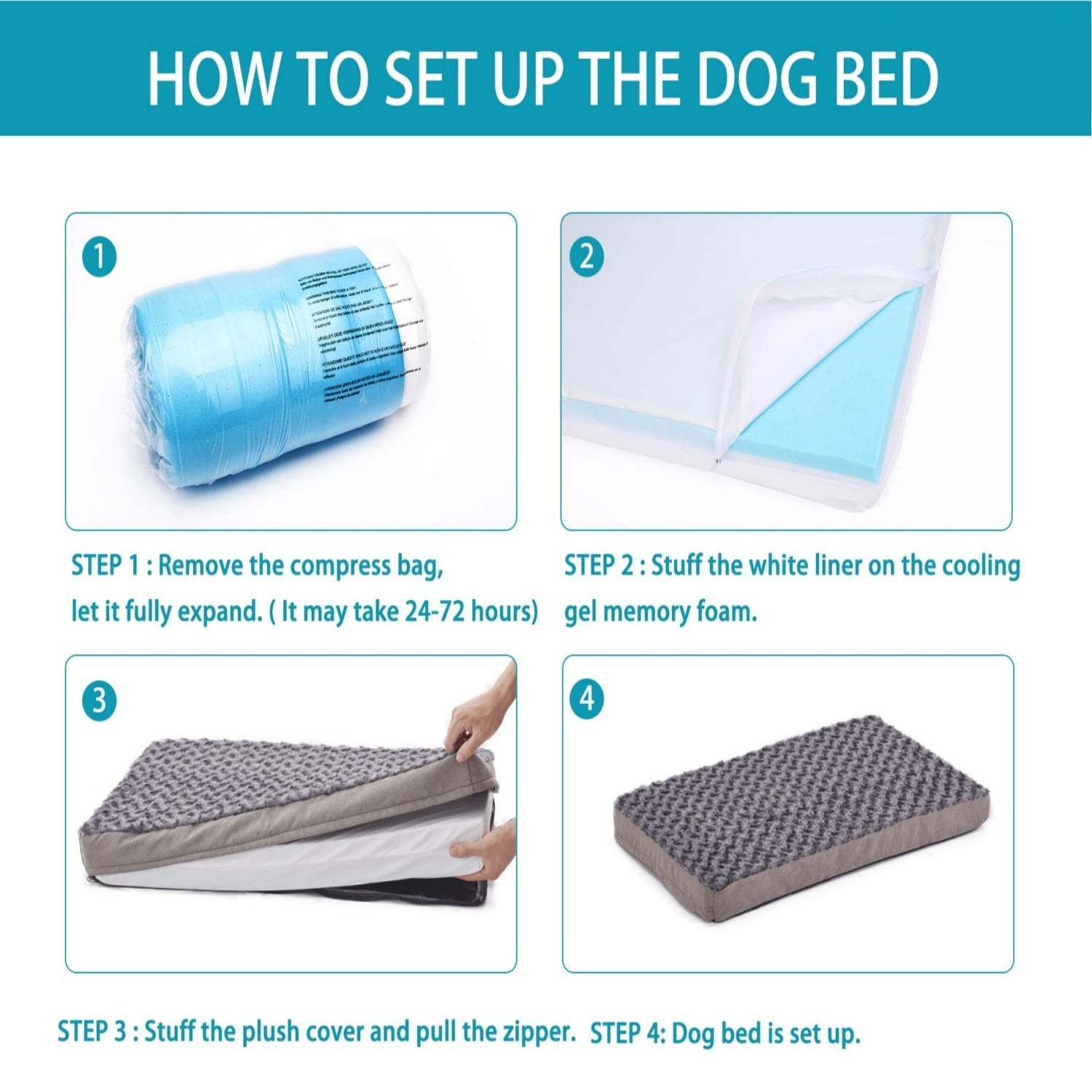 WATANIYA PET Memory Foam Soft Rose Plush Dog Bed, Non Slip Bottom, Washable Pet Bed Mattress, Grey