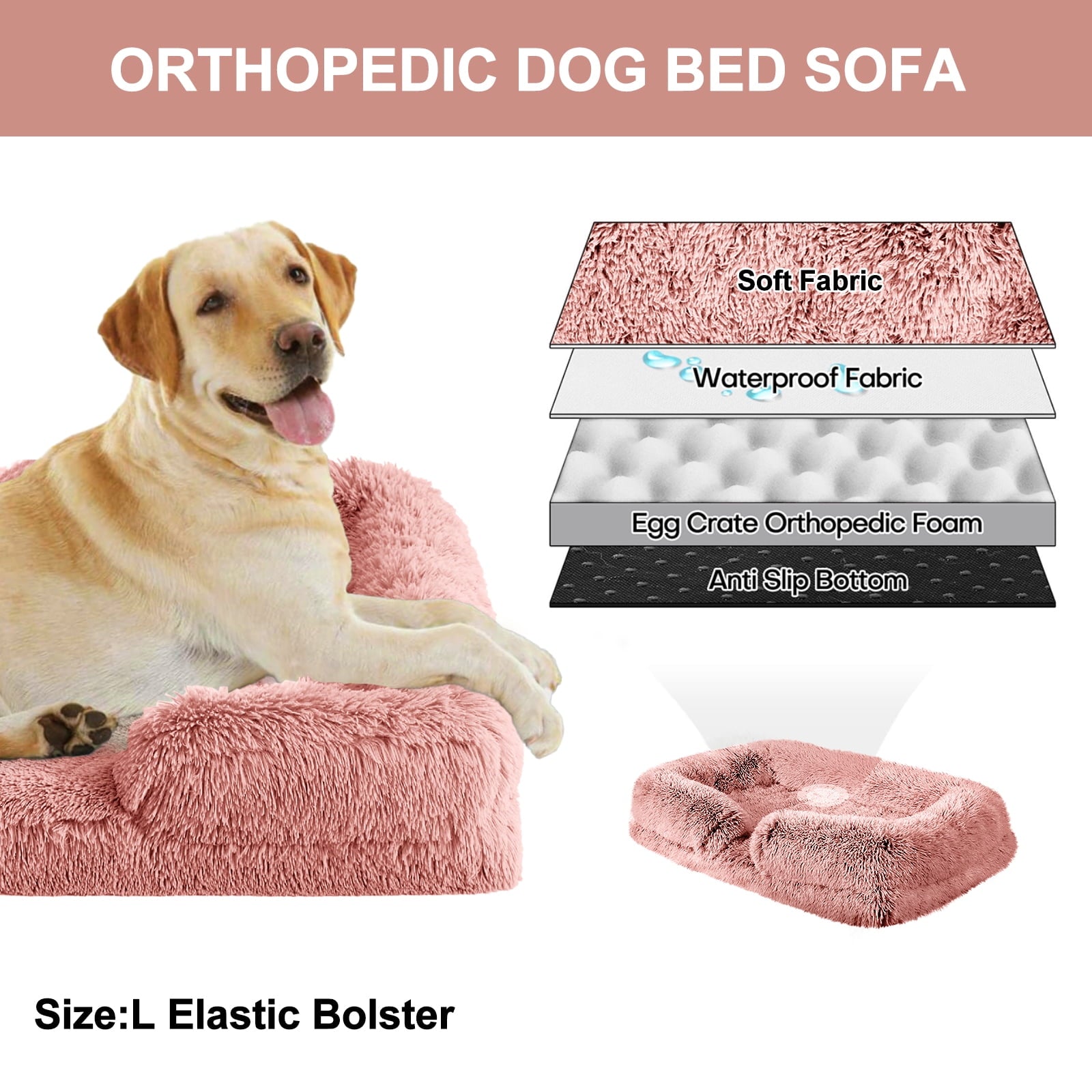 PayUSD Warming Fluffy Orthopedic Dog Beds for Large Dogs,Dog Bed with Plush Thick Egg Foam Support and Non-Slip Bottom, Large Waterproof and Machine Washable Pet Bed Cover