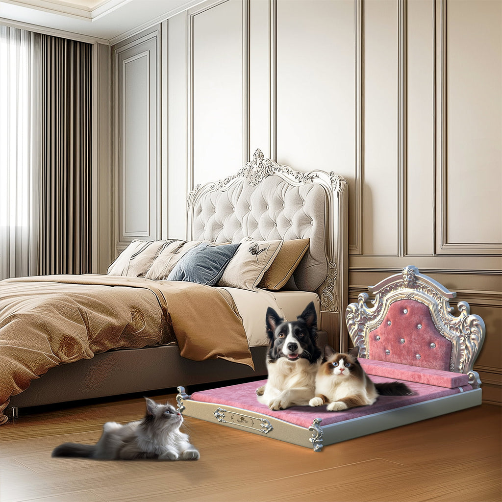 BingoPaw Luxury Pet Bed Dog Orthopedic Bed with Washable Dutch Velvet Cover, Silver Headboard