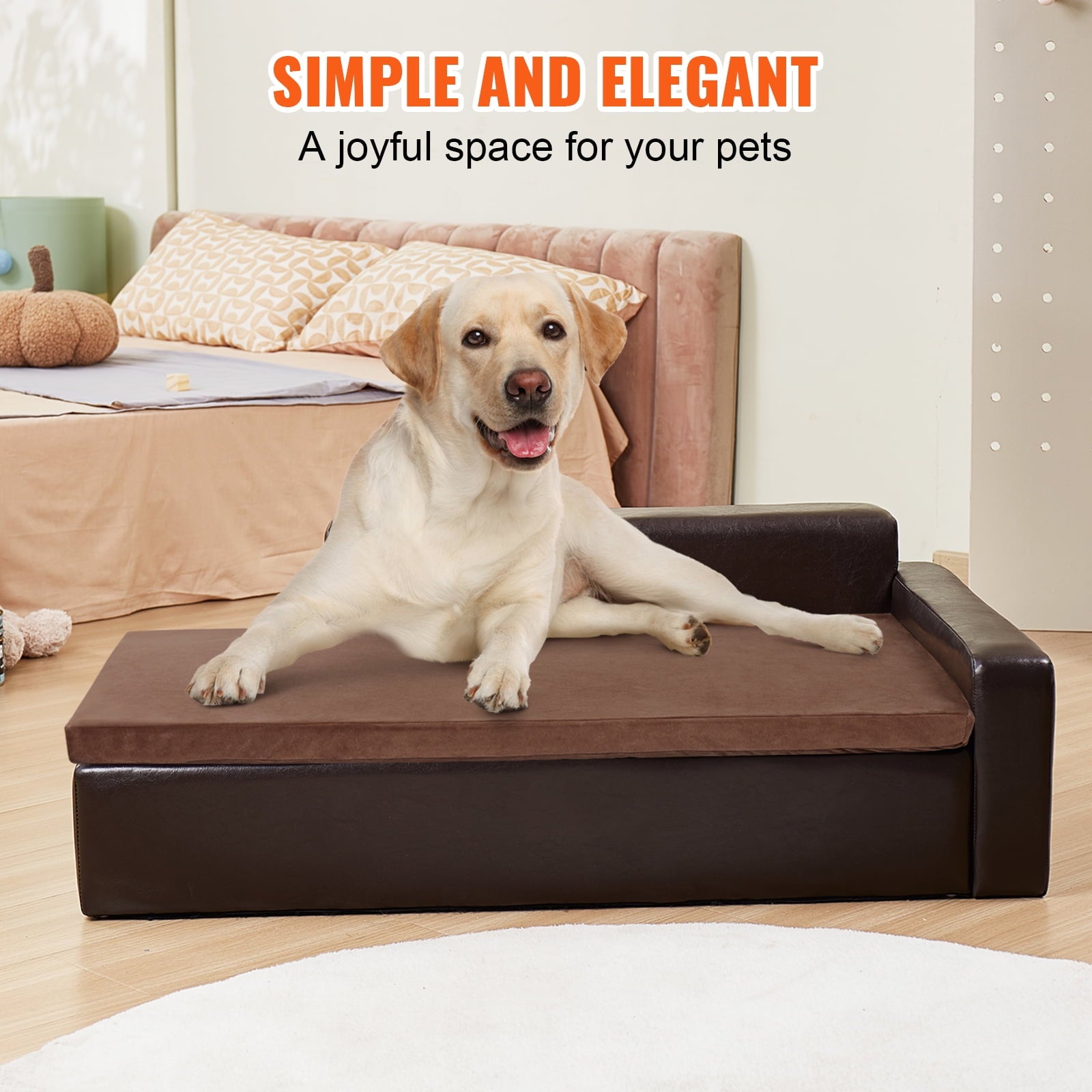 KFFKFF Pet Couch, Large Dog and Cat Soft Leather Lounge, Supports up to 110 lbs, Black