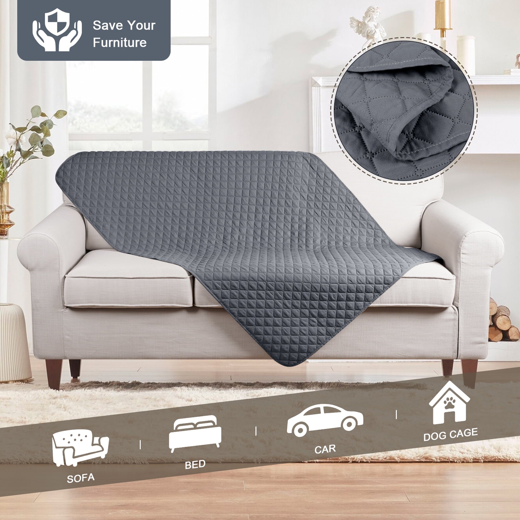TAOCOCO Waterproof Reversible Dog Bed Cover 42" x 68" Dark Gray Furniture Protector for Pets