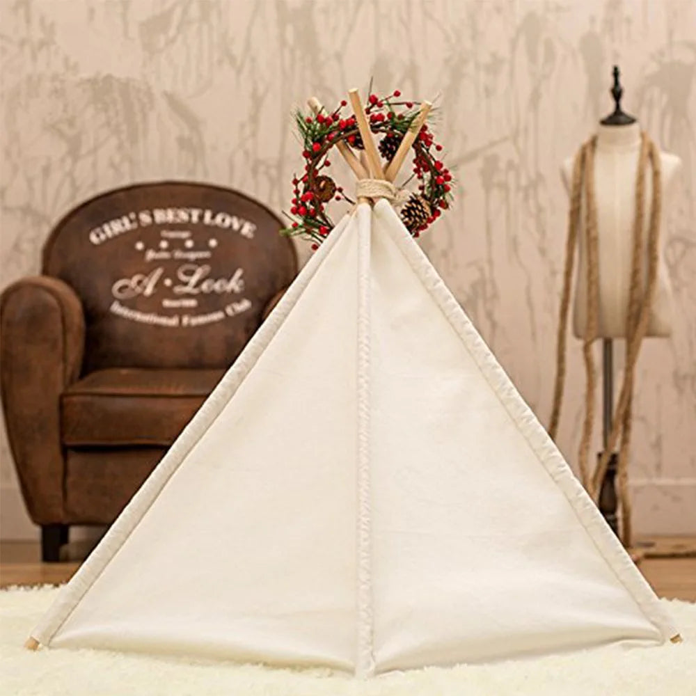 DEWEL Dog Tent Pet Teepee Dog Cat Play House Portable Washable Pet Bed for Dog Cat Lace Style