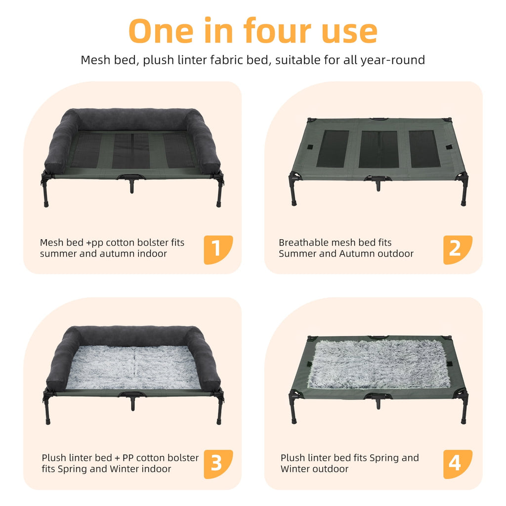 Bingopaw 4 in 1 Elevated Pet Dog Bed with Bolster, Gray, Extra Large, 43"L