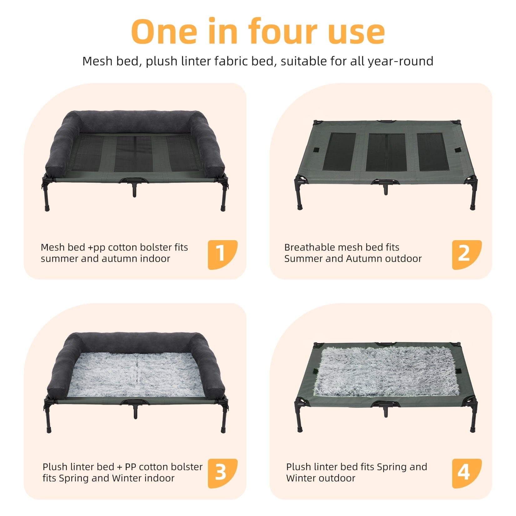 Bingopaw 4 in 1 Elevated Pet Dog Bed with Bolster, Gray, Extra Large, 43"L