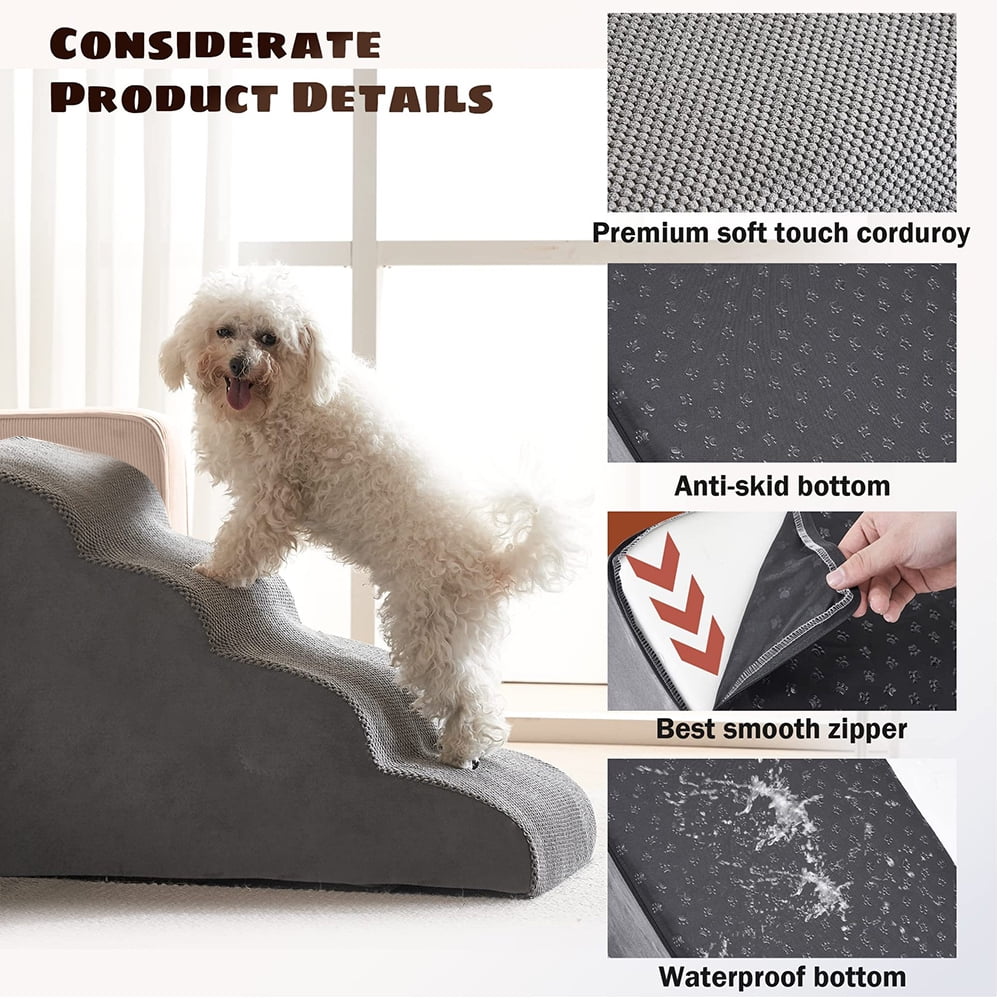 Arealer Dog StairsRamp Stairs Dog Ramp for BedDog 4 Tiers Training Stairs Removable and Washable