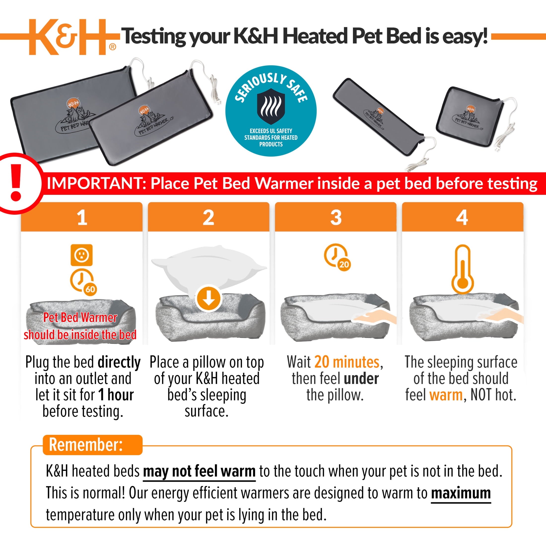 K&H Pet Products Pet Bed Warmer for Cats & Dogs Gray Large 11 X 23.75 Inches