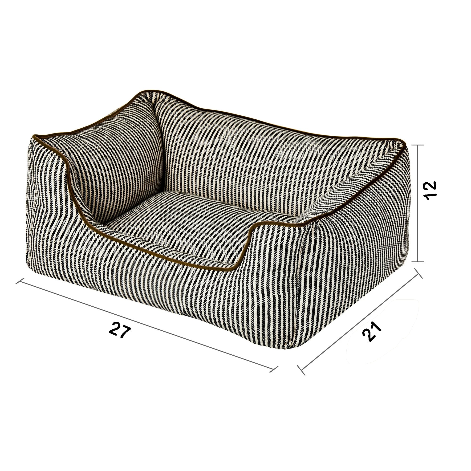 Vibrant Life High Wall Striped Bed for Dogs, High Walled Cuddler, Striped, Black & White, Medium, 27" x 21"