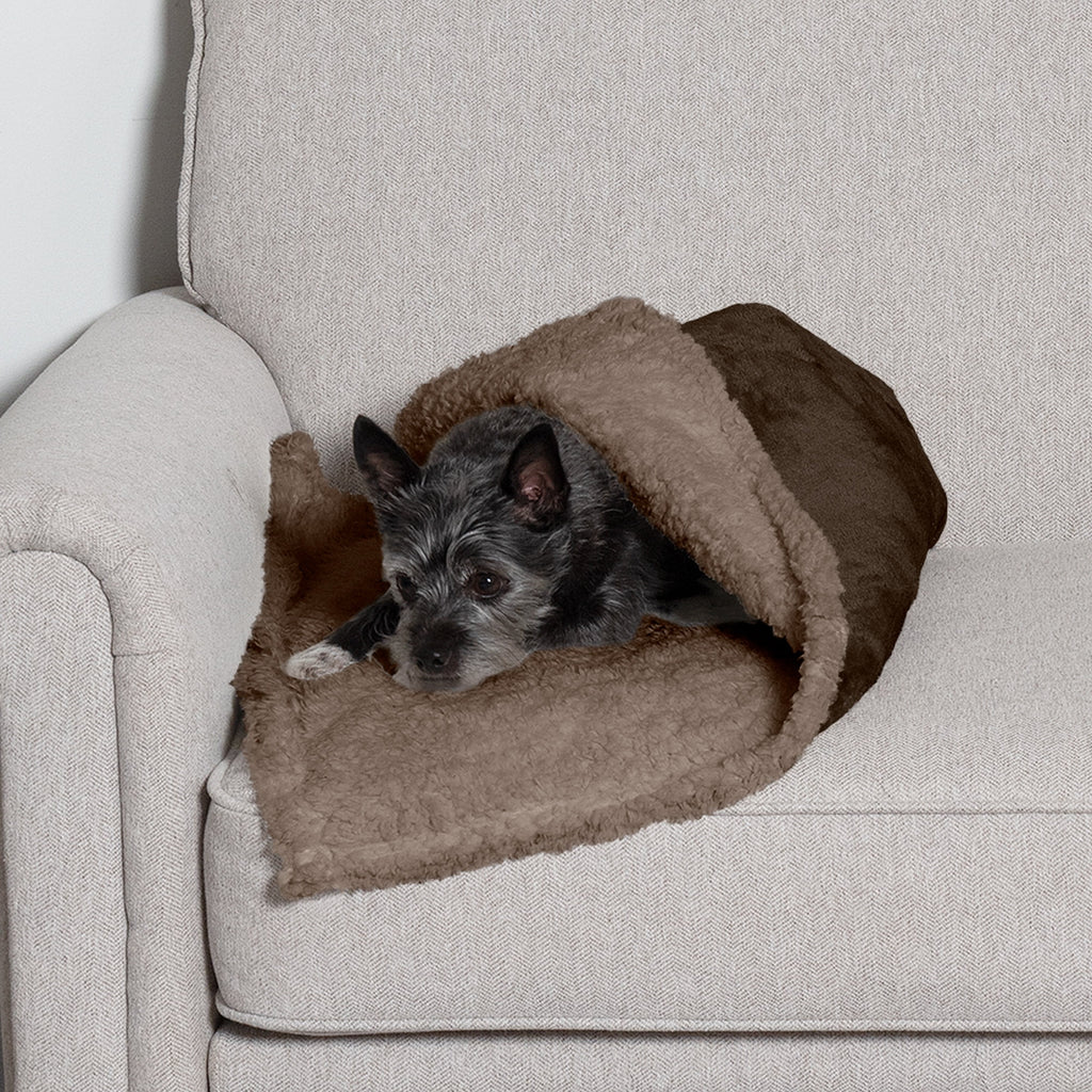Furhaven Waterproof & Self-Warming Throw Blanket for Dogs & Indoor Cats, Washable & Reflects Body Heat - Soft-Edged Terry & Sherpa Dog Blanket - Espresso, Small