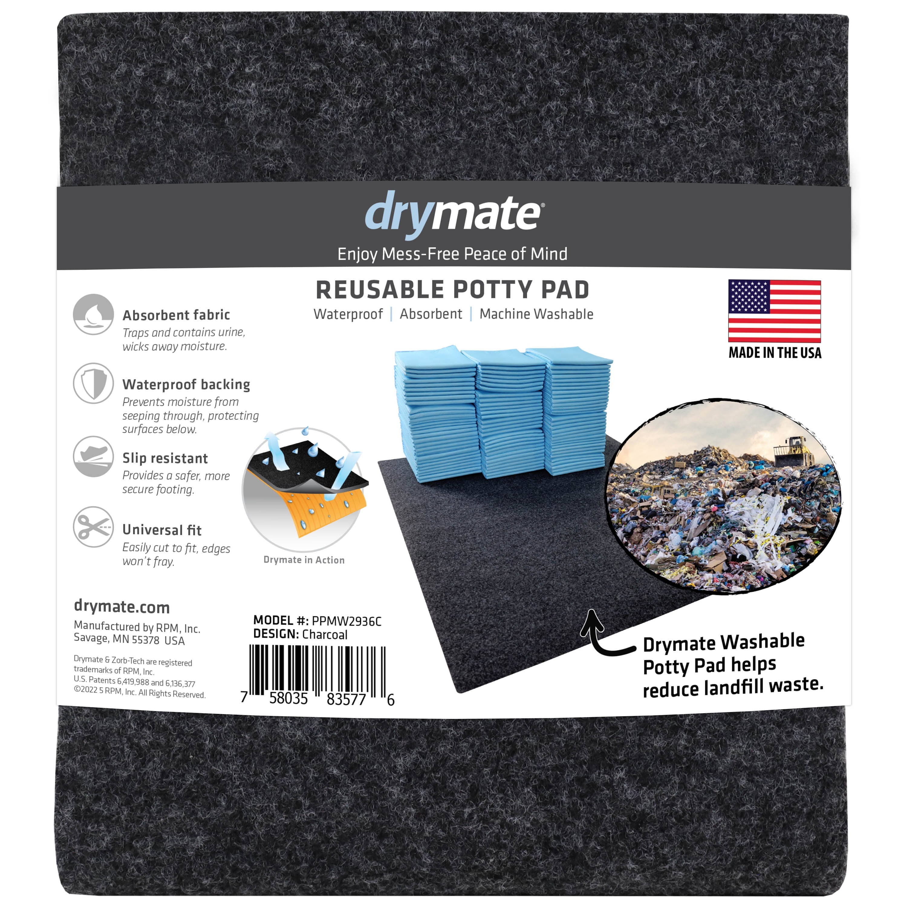 Drymate Washable Potty Pad, Training Mat to Contain Liquids - For Dogs, Cats, and all other animals.