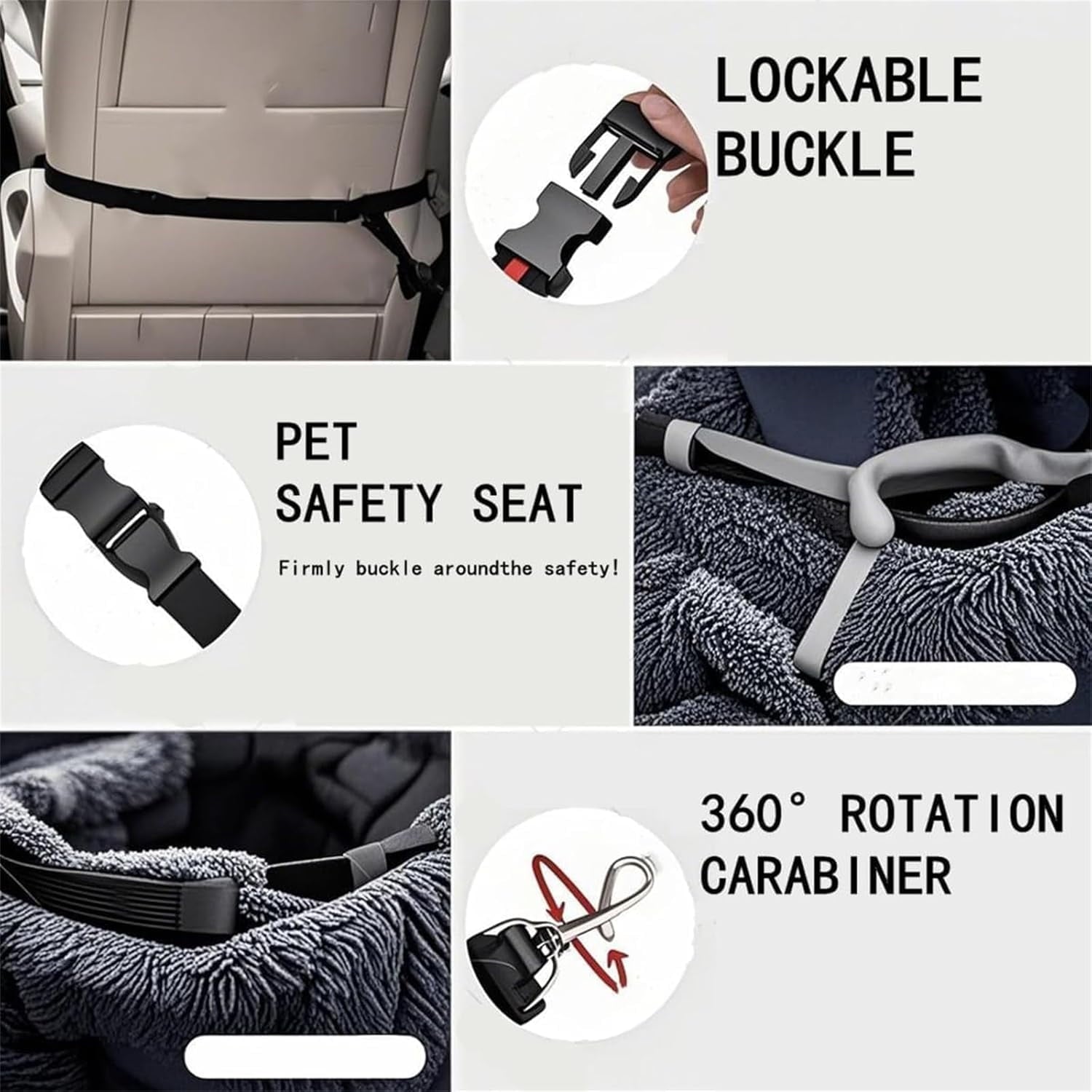 Pelzbarn Car Seat, Pelzbarn Car Seat Dog Bed with Safety Straps pelzbarn Cars Beds, for Small & Large Dogs, Non-Slip Travel Bed with Removable Cushion for All Vehicles (B,60 * 60CM)