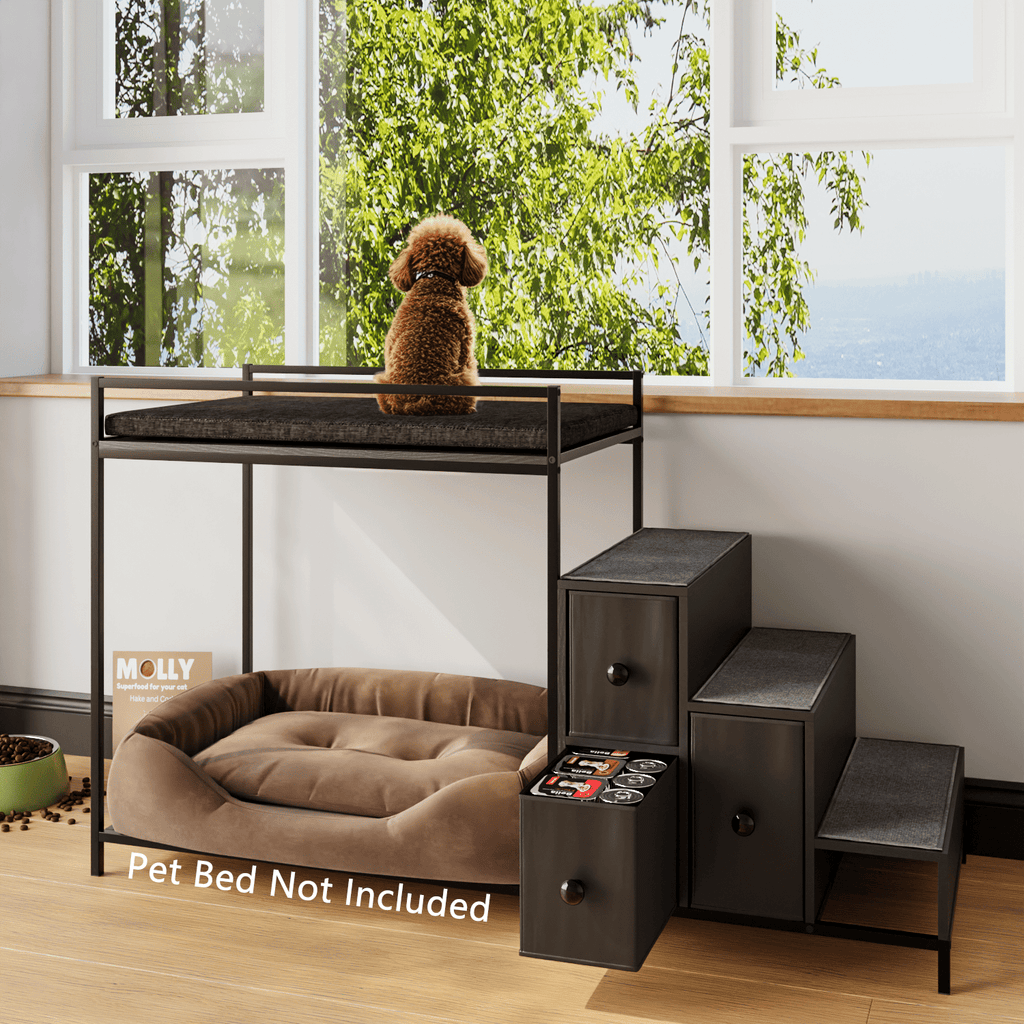 BOSSIN Pet Window Perch with Stairs,  3 Drawers Large Pet Bunk Bed for Dogs and Cats