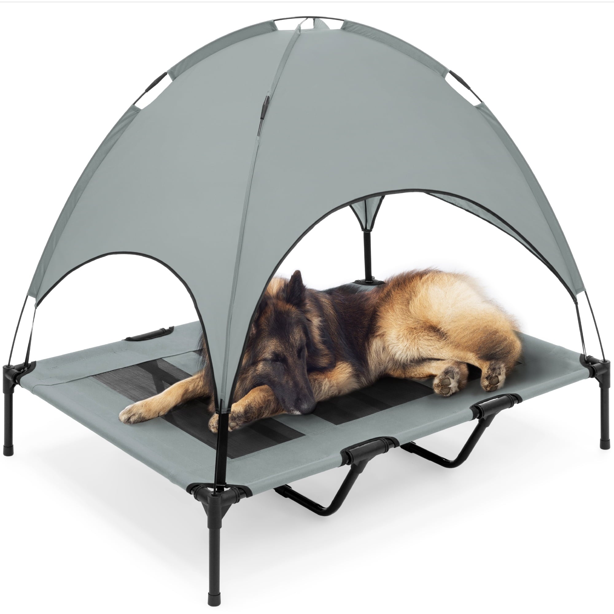 Best Choice Products 48in Elevated Cooling Dog Bed, Outdoor Raised Mesh Pet Cot w/ Removable Canopy, Carrying Bag - Gray