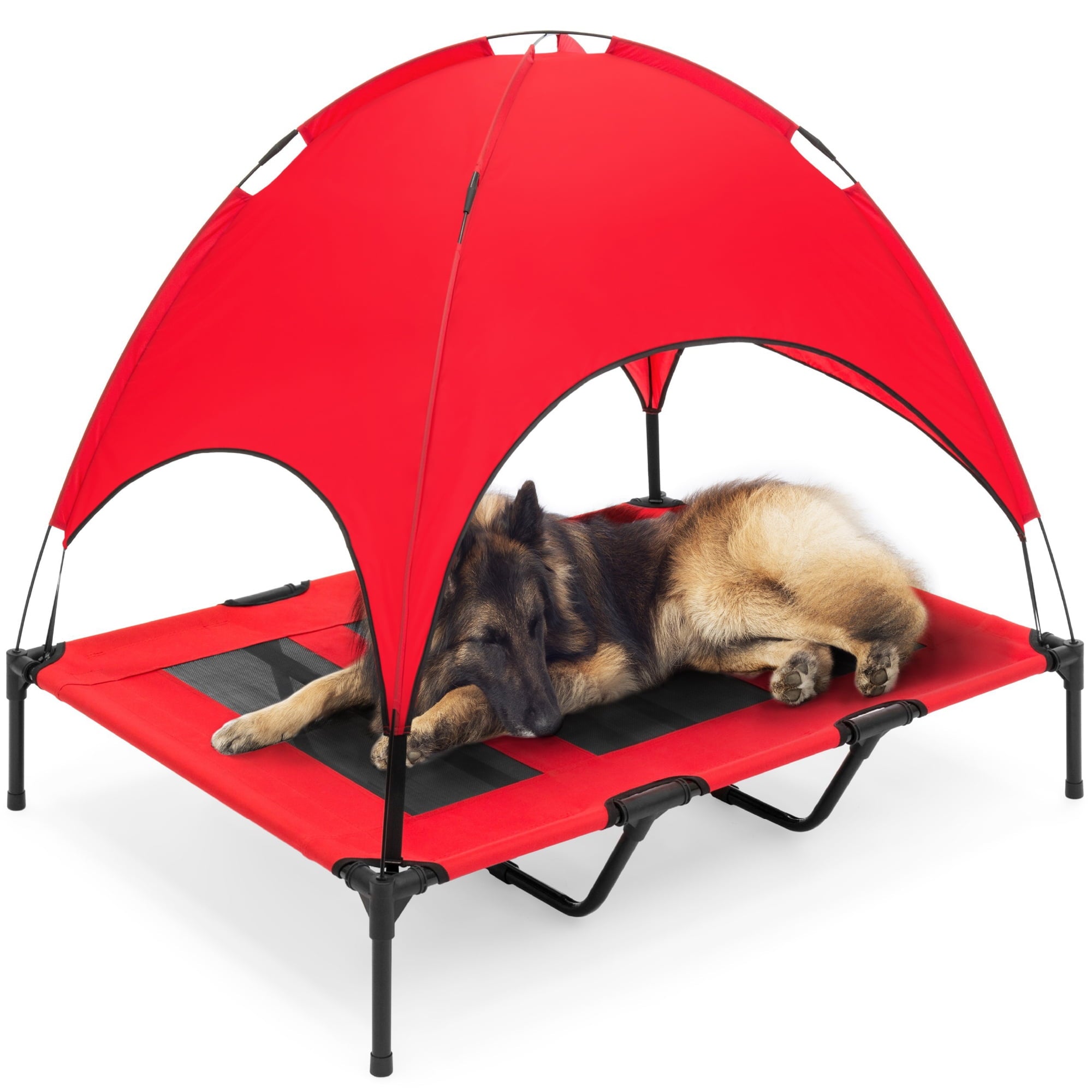Best Choice Products 48in Elevated Cooling Dog Bed, Outdoor Raised Mesh Pet Cot w/ Removable Canopy, Carrying Bag - Gray