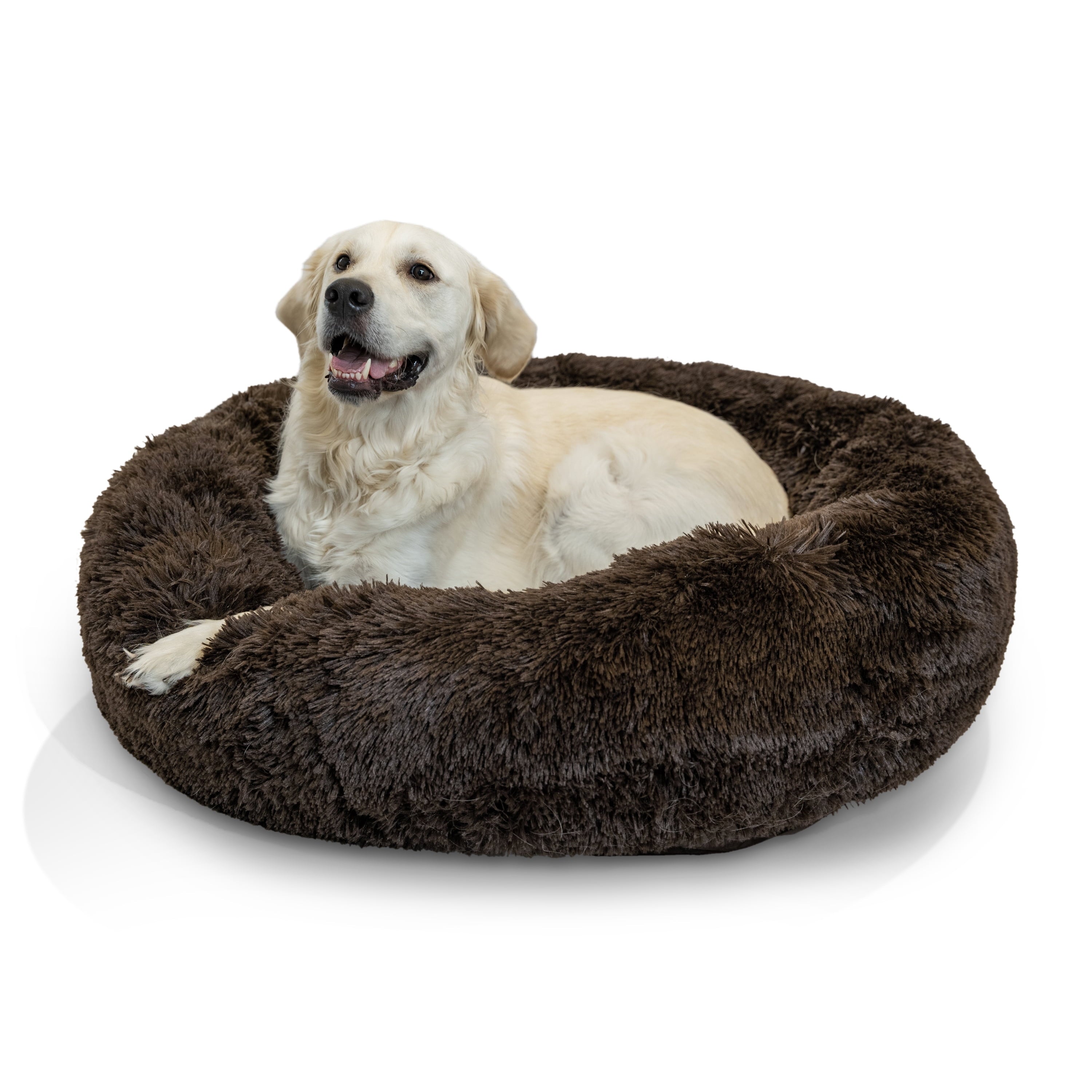 Best Friends by Sheri Original Calming Donut Dog and Cat Bed, Shag Faux Fur, Oyster, Medium (30x30") - Helps Provide Anxiety Relief for Pets