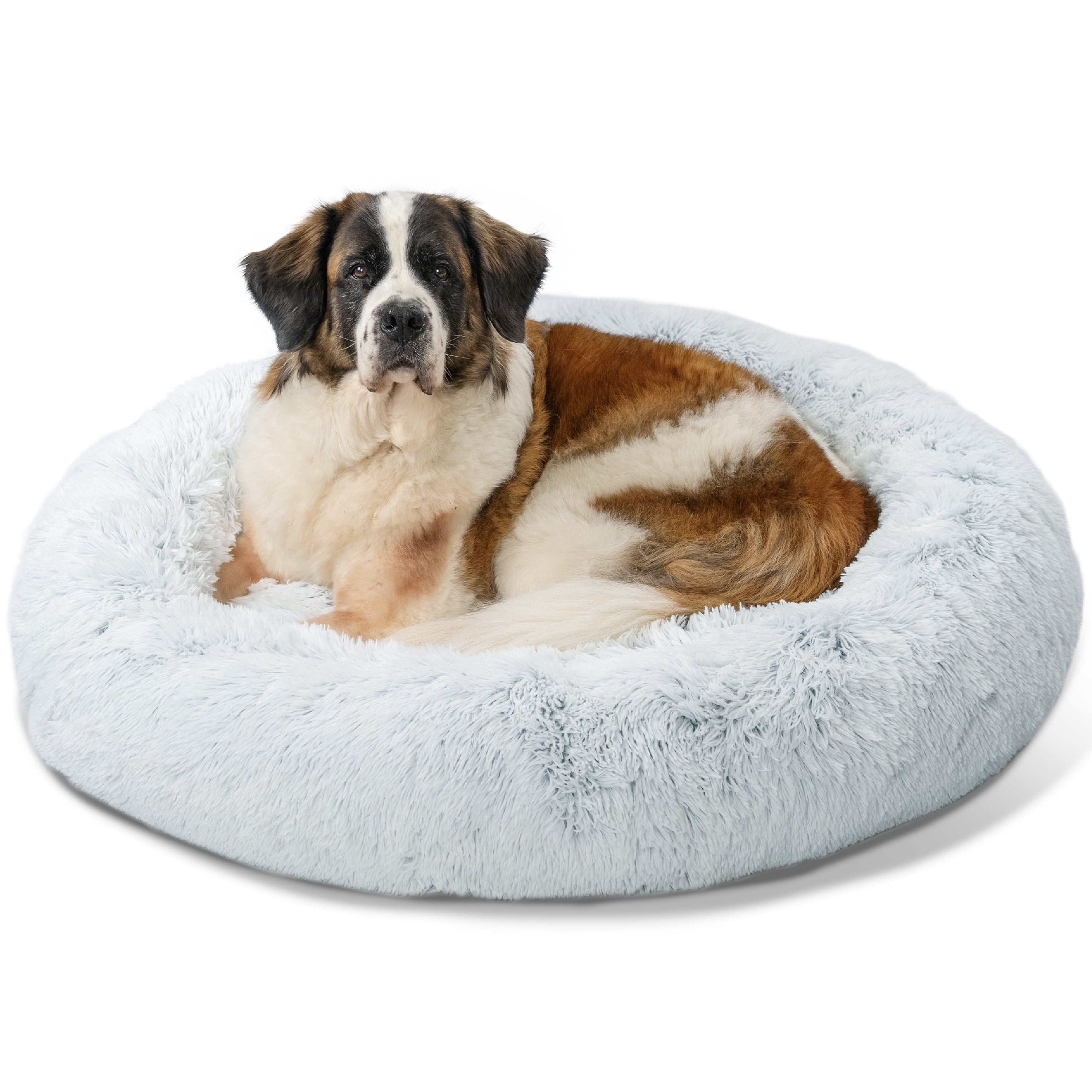 Best Friends by Sheri Original Calming Donut Dog and Cat Bed, Shag Faux Fur, Oyster, Medium (30x30") - Helps Provide Anxiety Relief for Pets