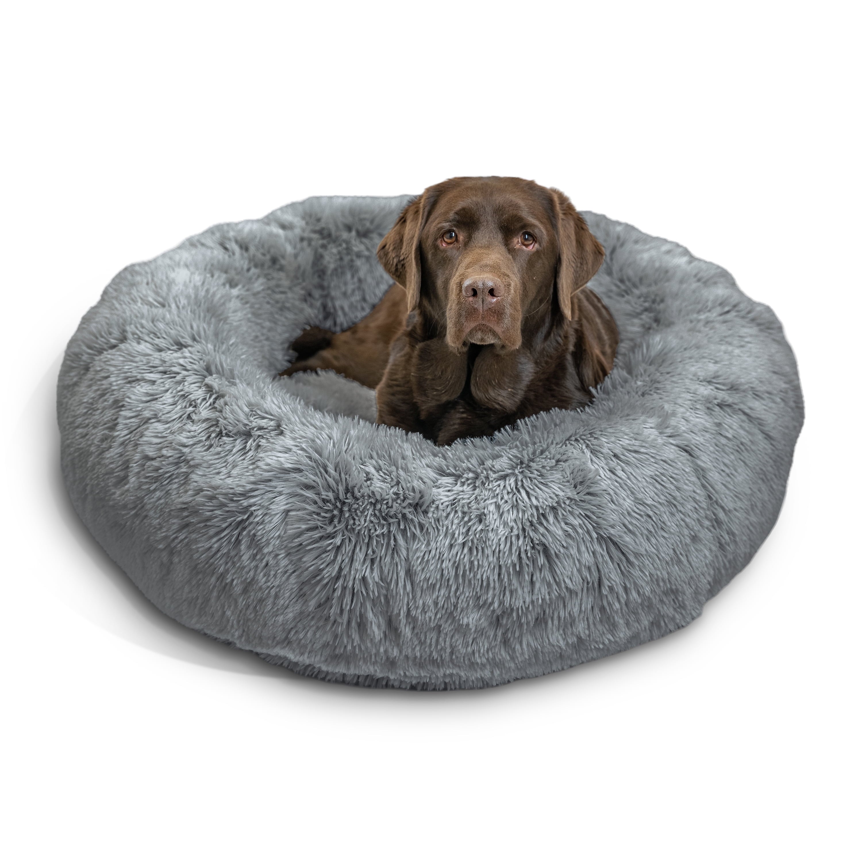 Best Friends by Sheri Original Calming Donut Dog and Cat Bed, Shag Faux Fur, Oyster, Medium (30x30") - Helps Provide Anxiety Relief for Pets
