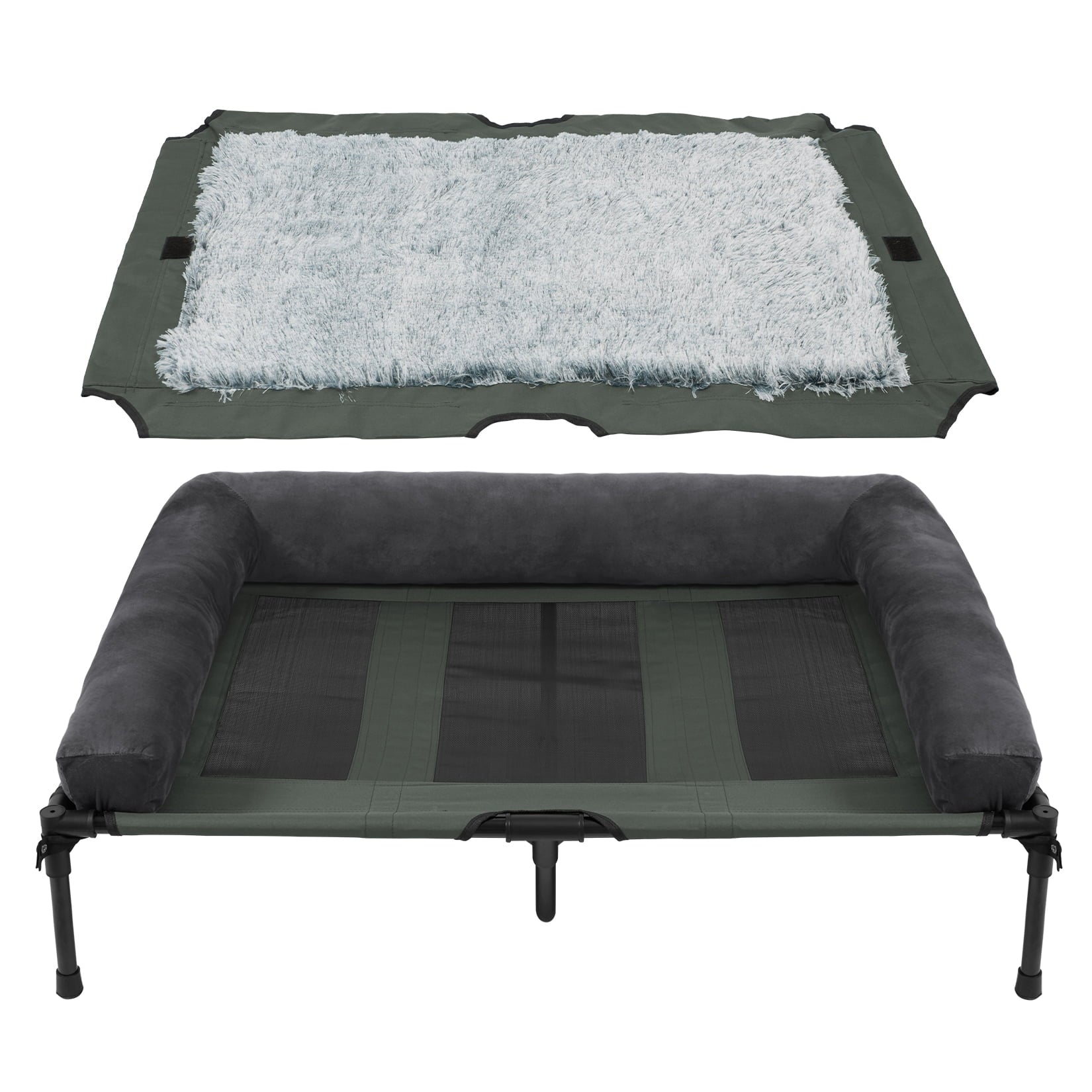 Bingopaw 4 in 1 Elevated Pet Dog Bed with Bolster, Gray, Extra Large, 43"L